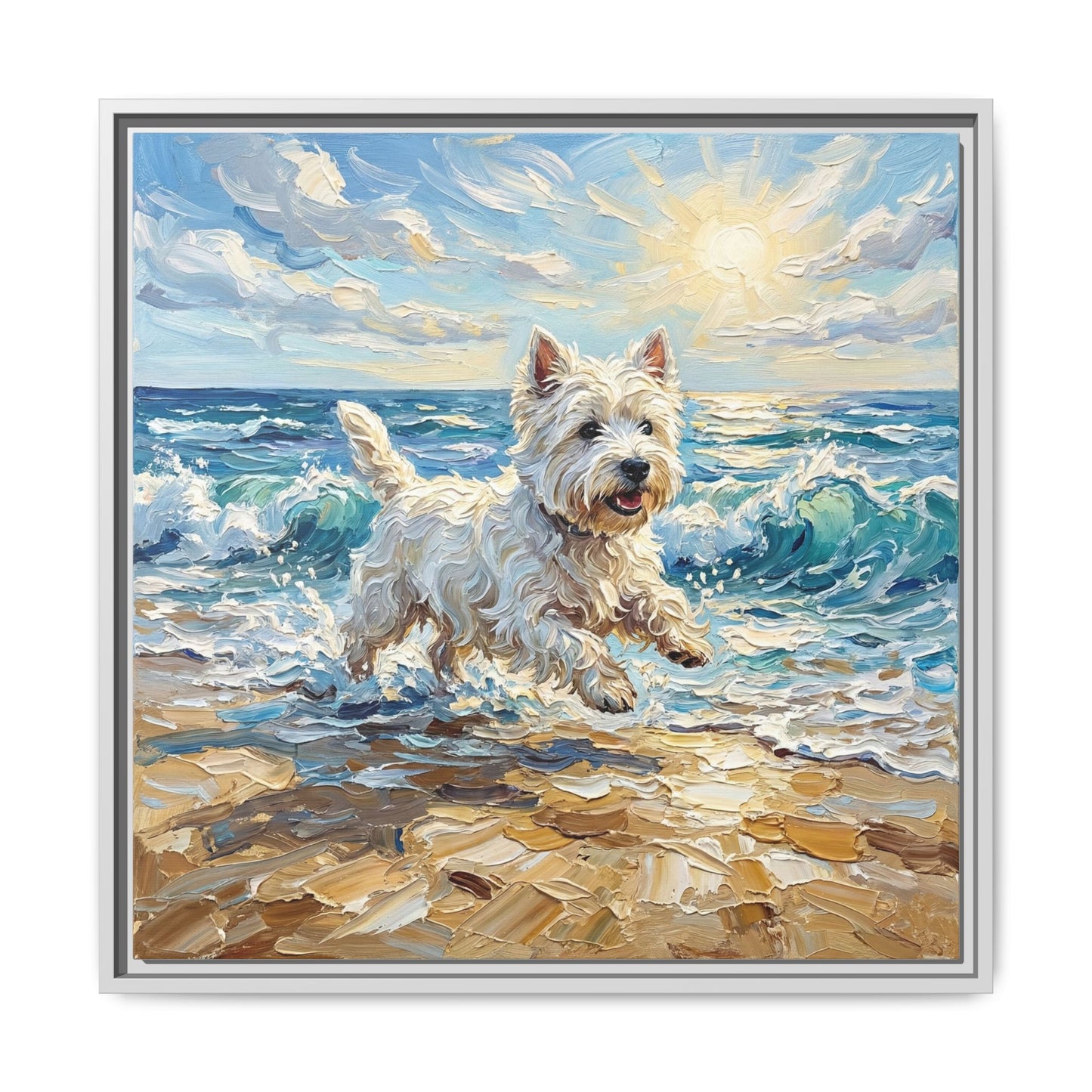 "Frolicking Westie" Framed Canvas Wall Art