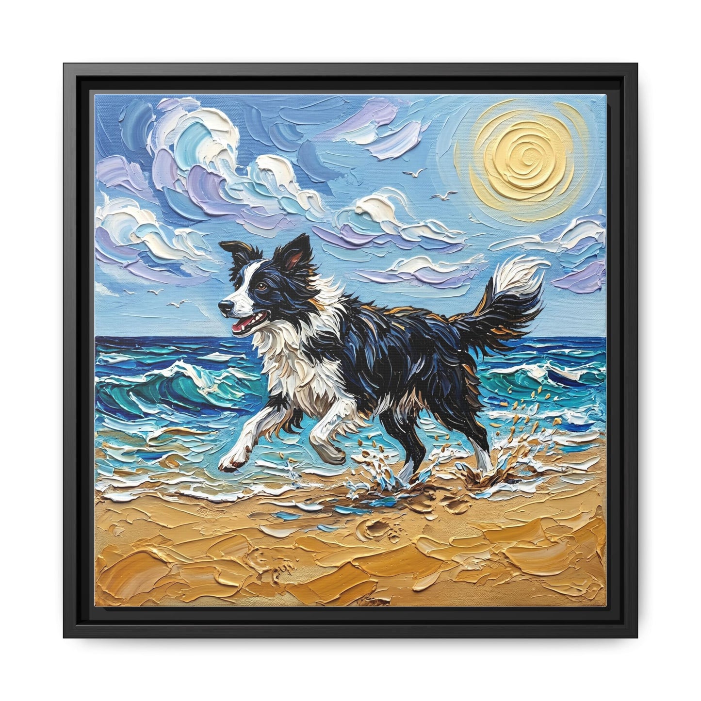 "Beach Day - Border Collie 2" Framed Canvas Wall Art