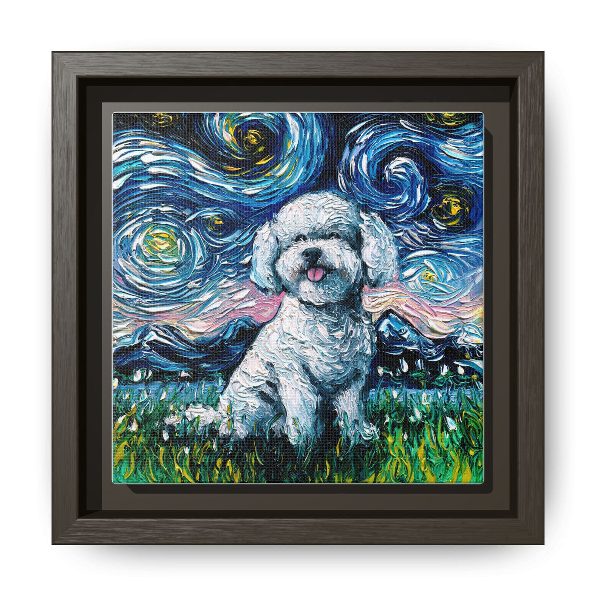 "Bichon Night" Framed Canvas Wall Art