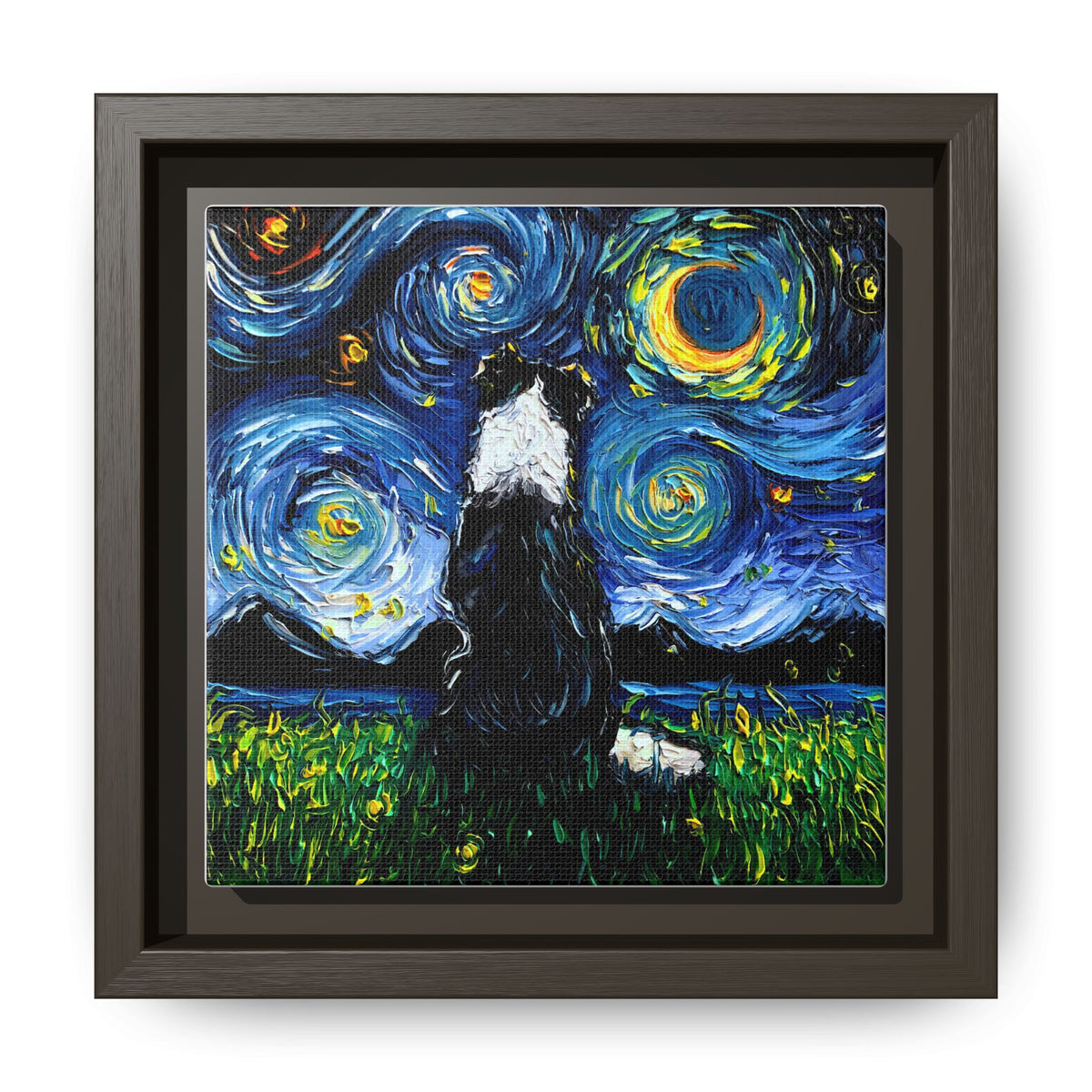 "Border Collie Night 2" Framed Canvas Wall Art
