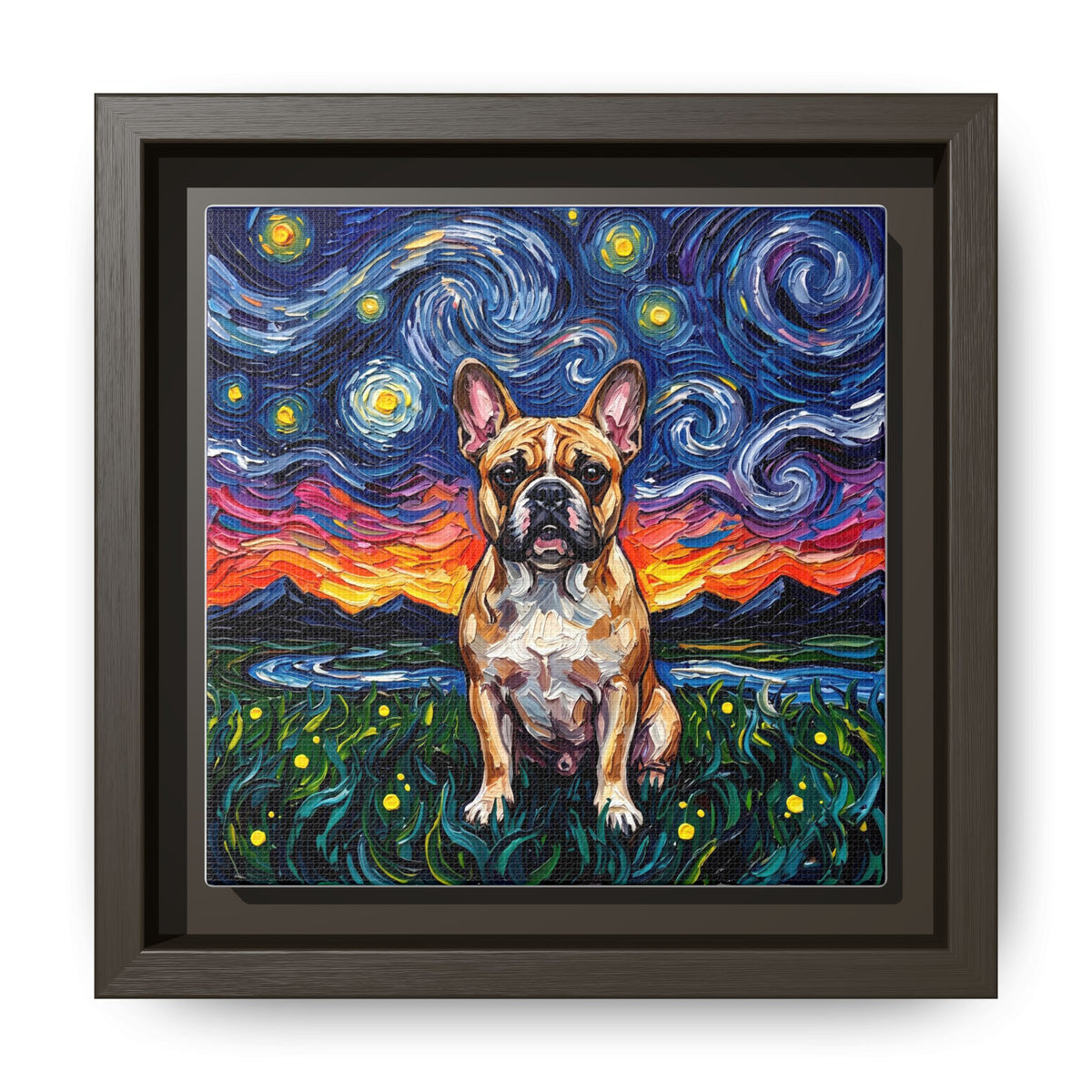 "Frenchie Night" Framed Canvas Wall Art