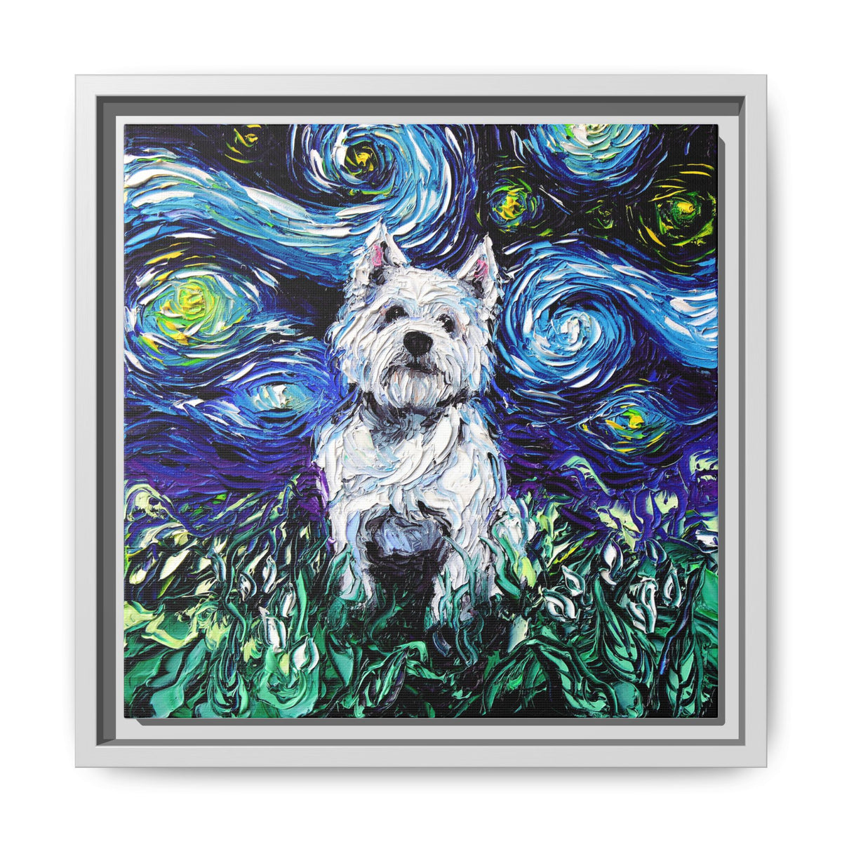 "Westie Night" Framed Canvas Wall Art
