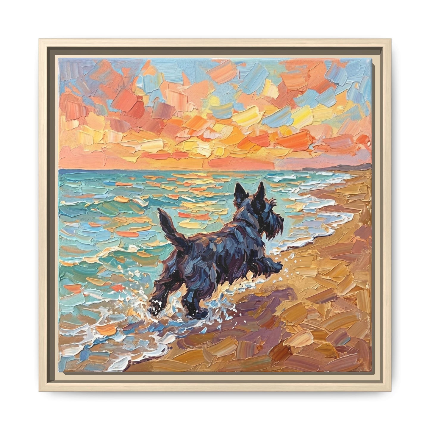 "Beach Day - Scottie" Framed Canvas Wall Art