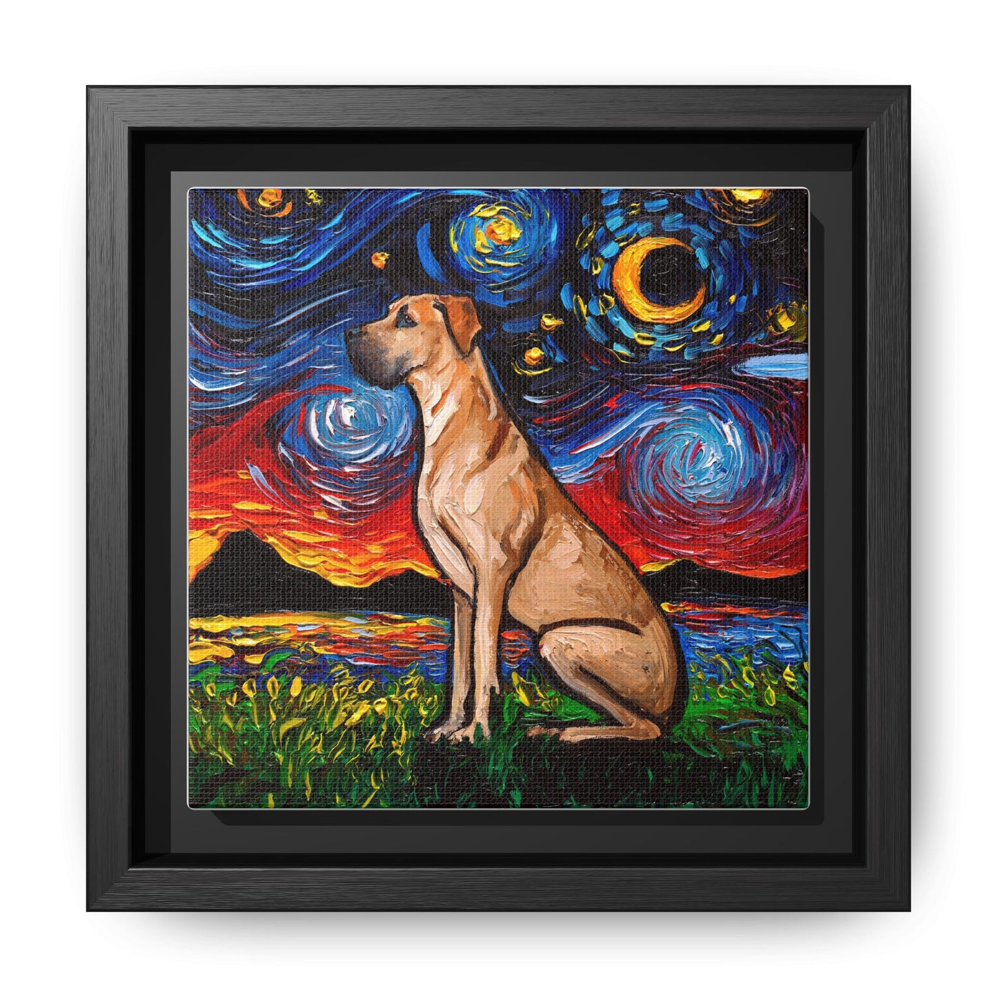 "Fawn Great Dane Night" Framed Canvas Wall Art