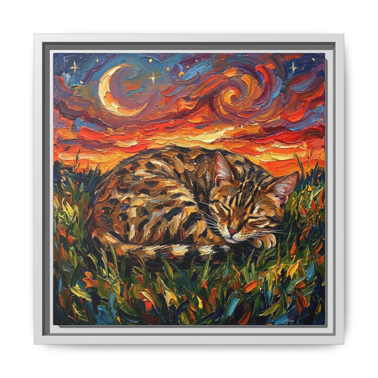 "Sleepy Egyptian Mau Night" Framed Canvas Wall Art