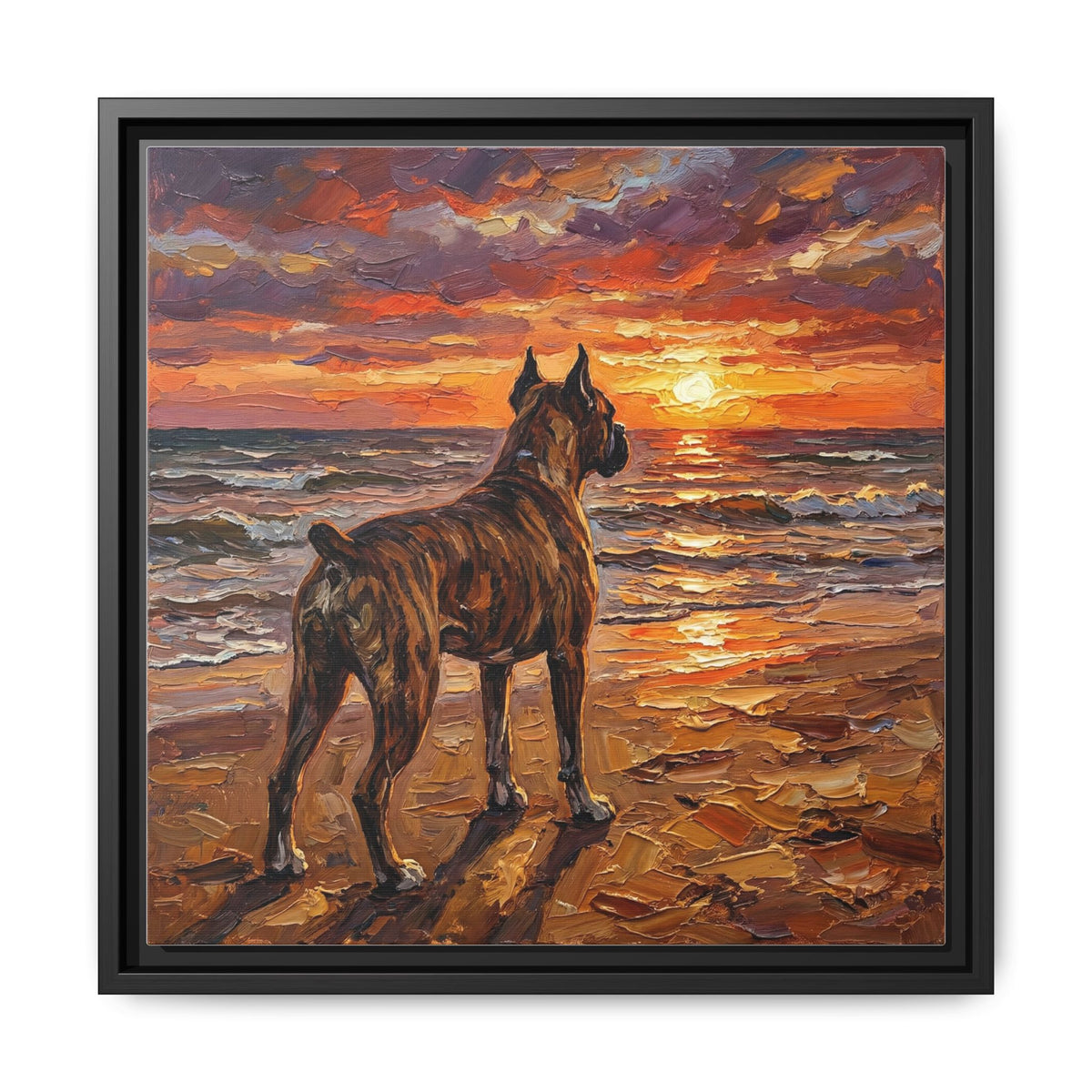 "Beach Day - Brindle Boxer" Framed Canvas Wall Art