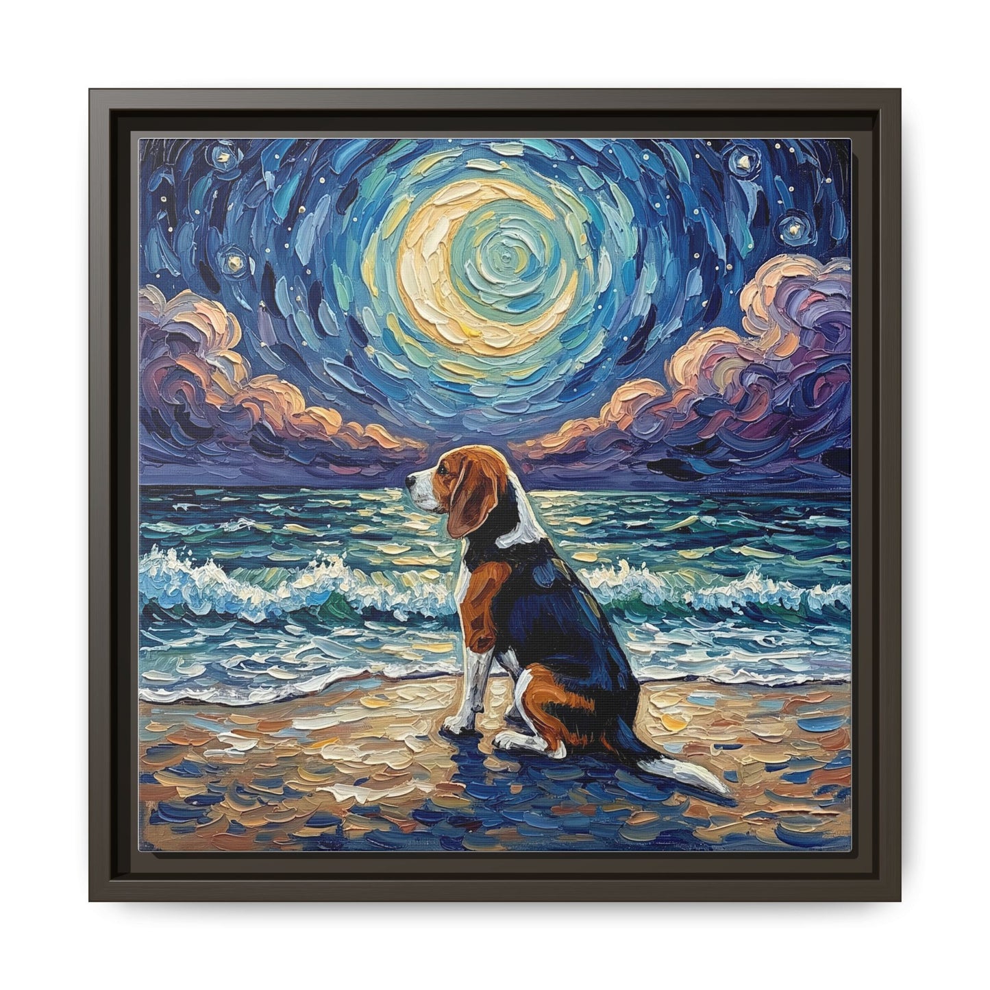 "Beach Nights - Beagle" Framed Canvas Wall Art