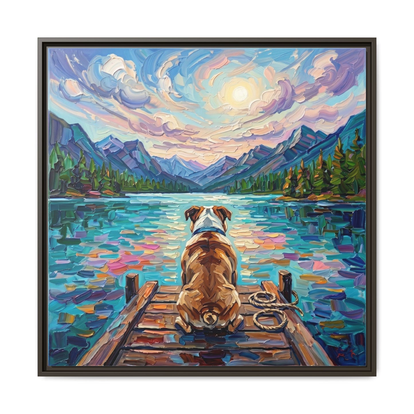 "On The Dock - Bulldog" Framed Canvas Wall Art