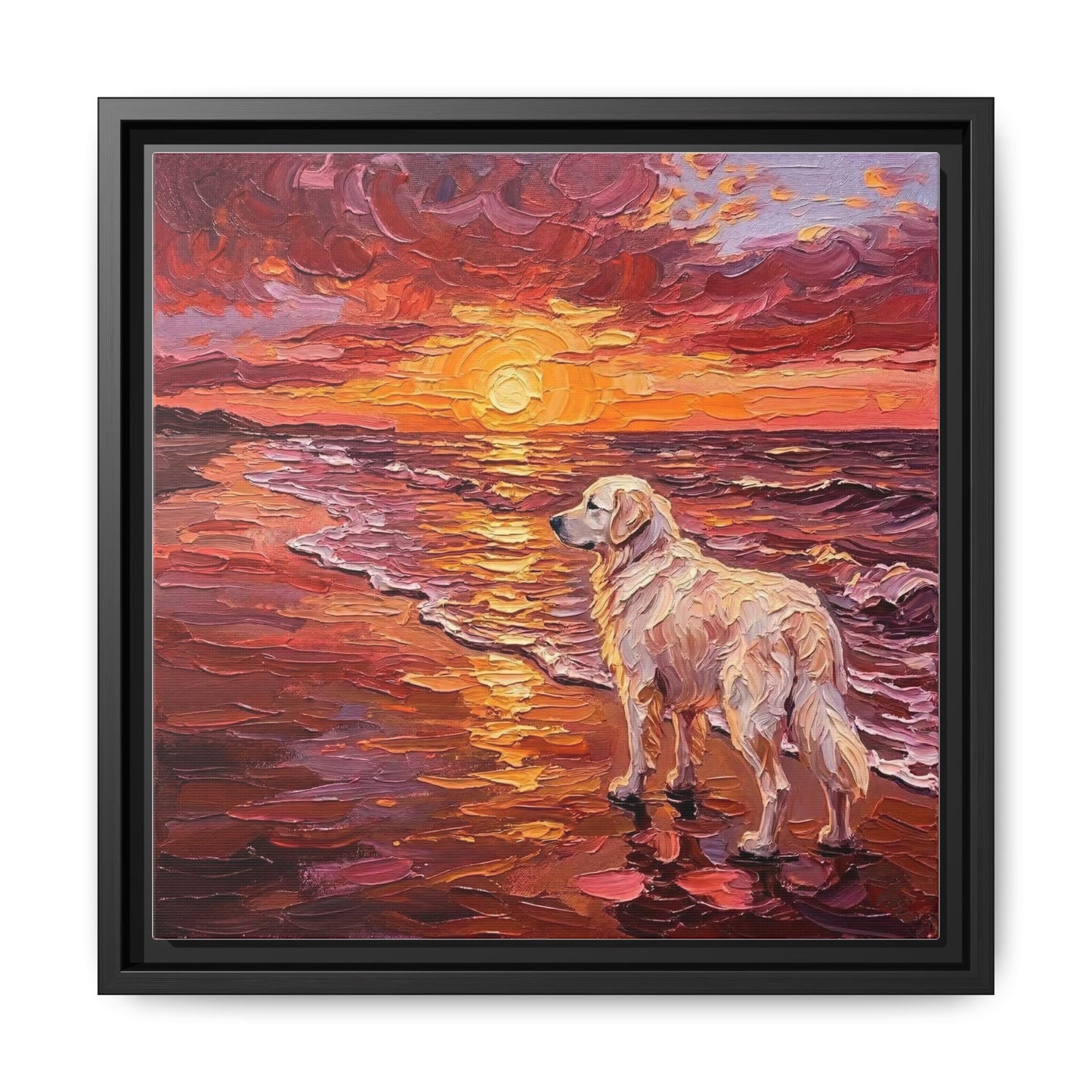 "Beach Day - Great Pyrenees" Framed Canvas Wall Art