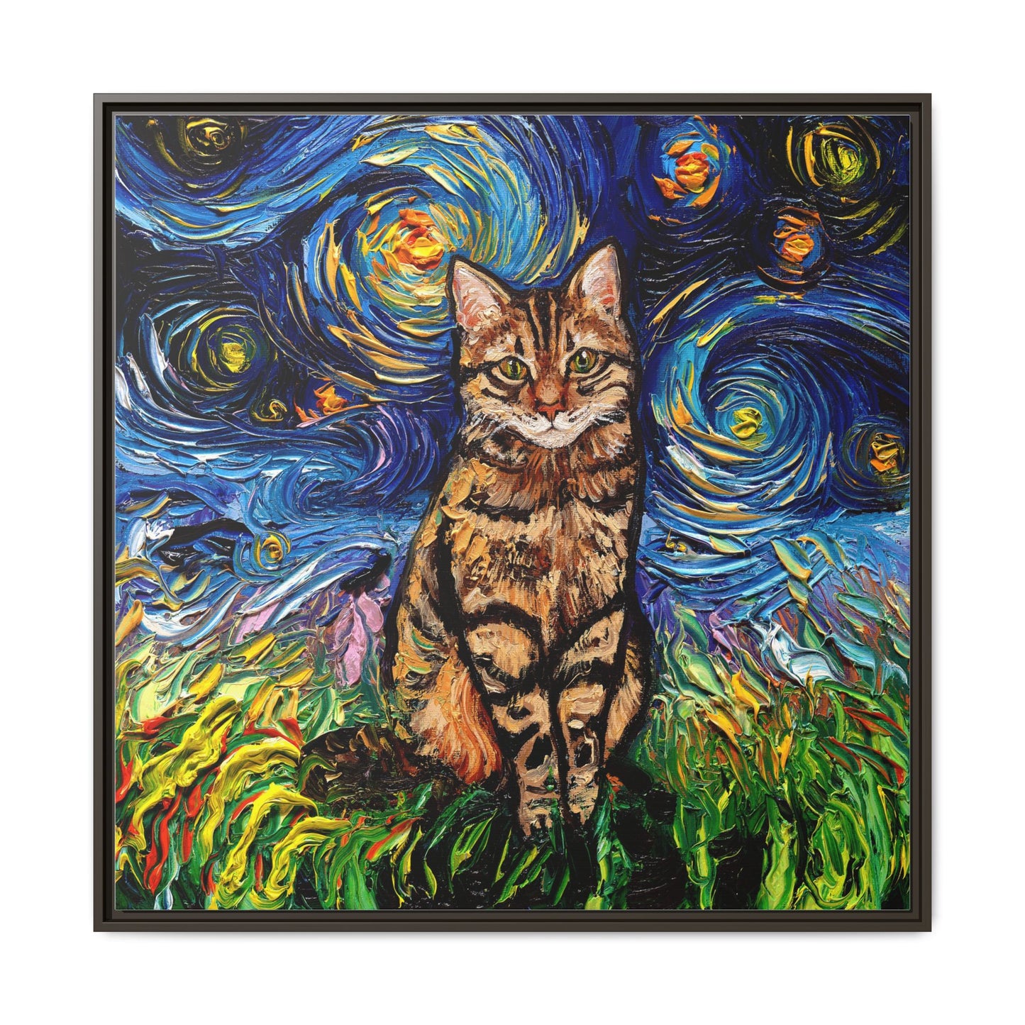 "BrownTabby Night" Framed Canvas Wall Art