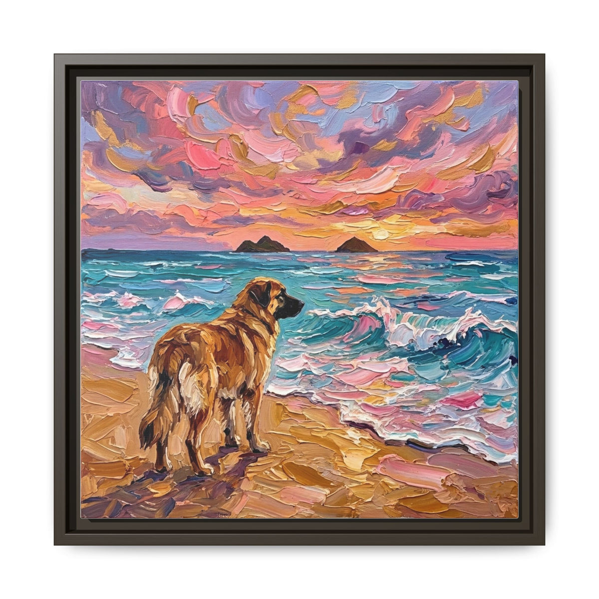 "Beach Days - Leonberger" Framed Canvas Wall Art