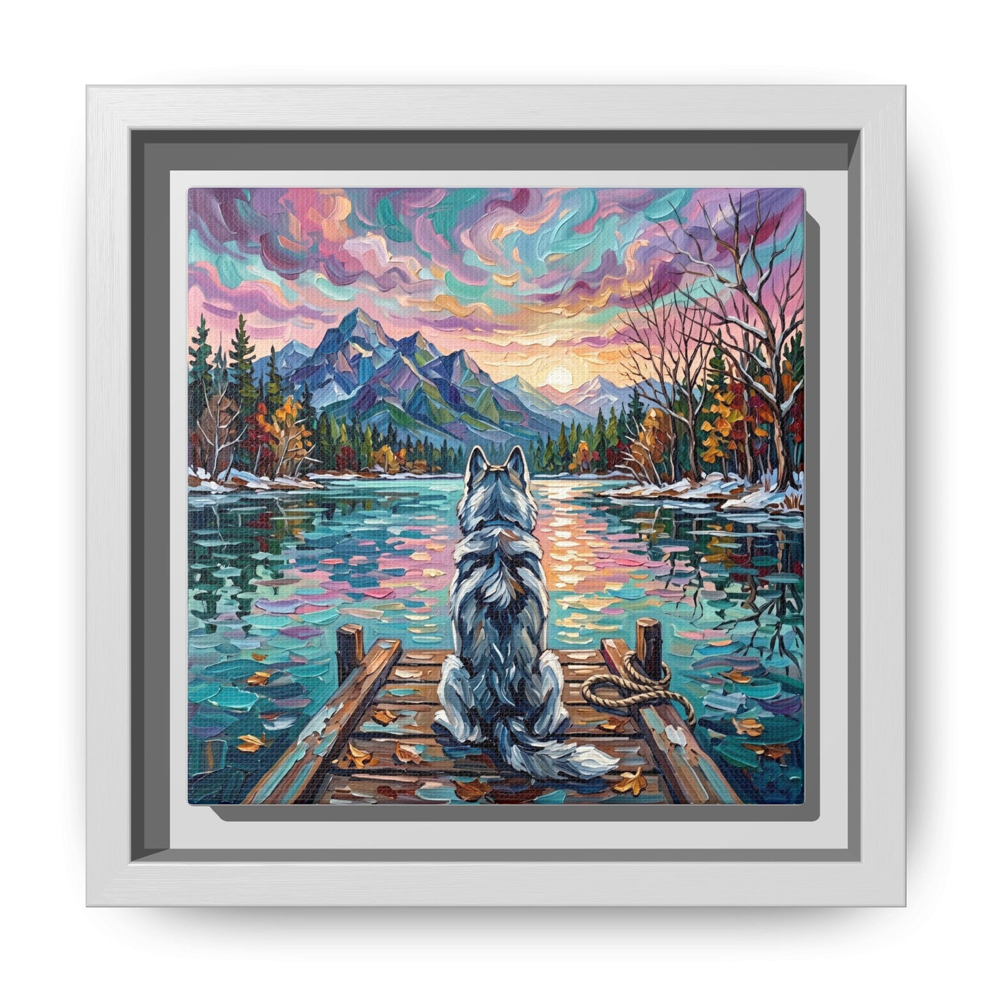 "On The Dock - Husky" Framed Canvas Wall Art