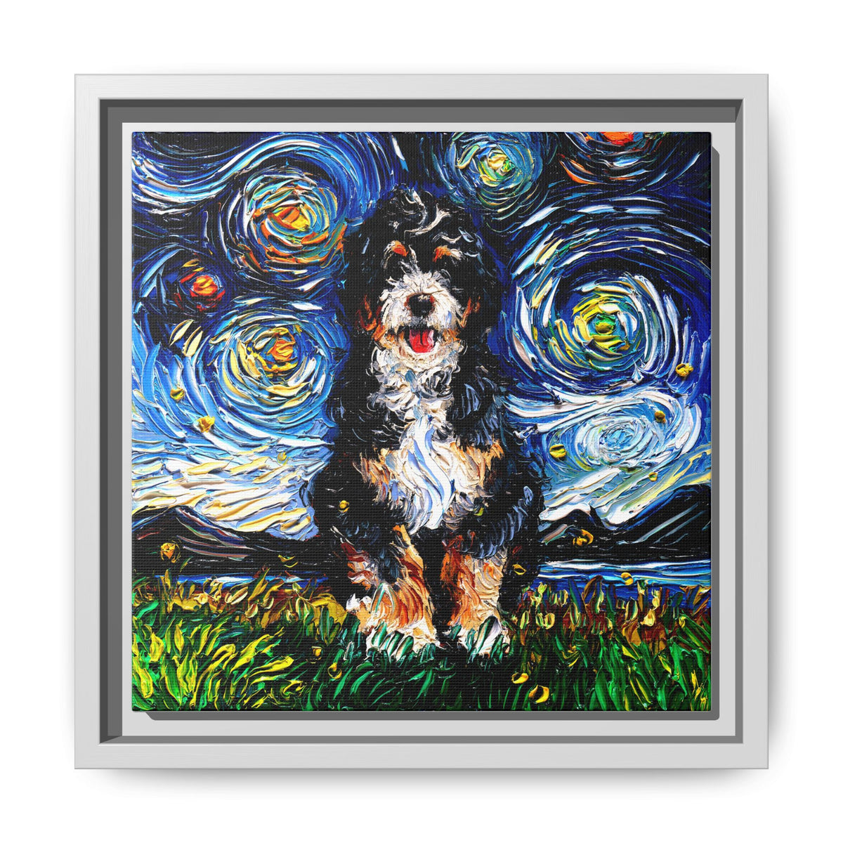 "Bernedoodle Night" Framed Canvas Wall Art