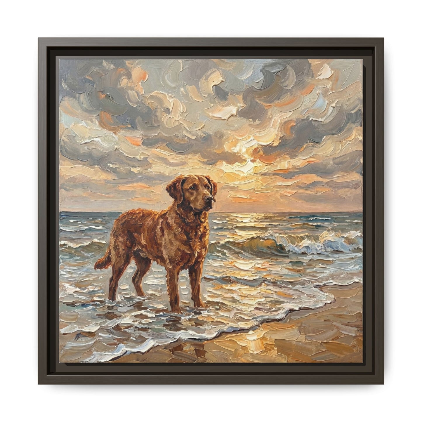"Beach Day - Chesapeake Bay Retriever" Framed Canvas Wall Art