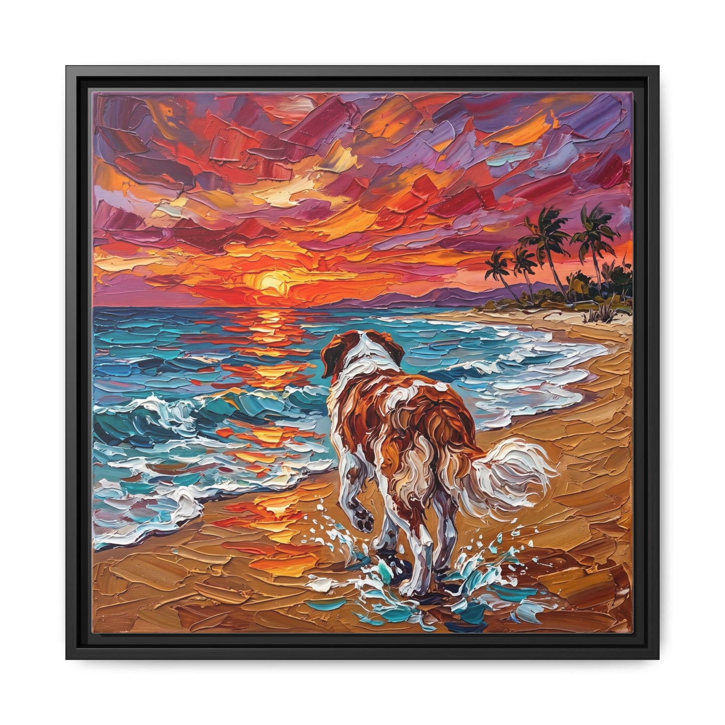 "Beach Sunset - Saint Bernard" Framed Canvas Wall Art