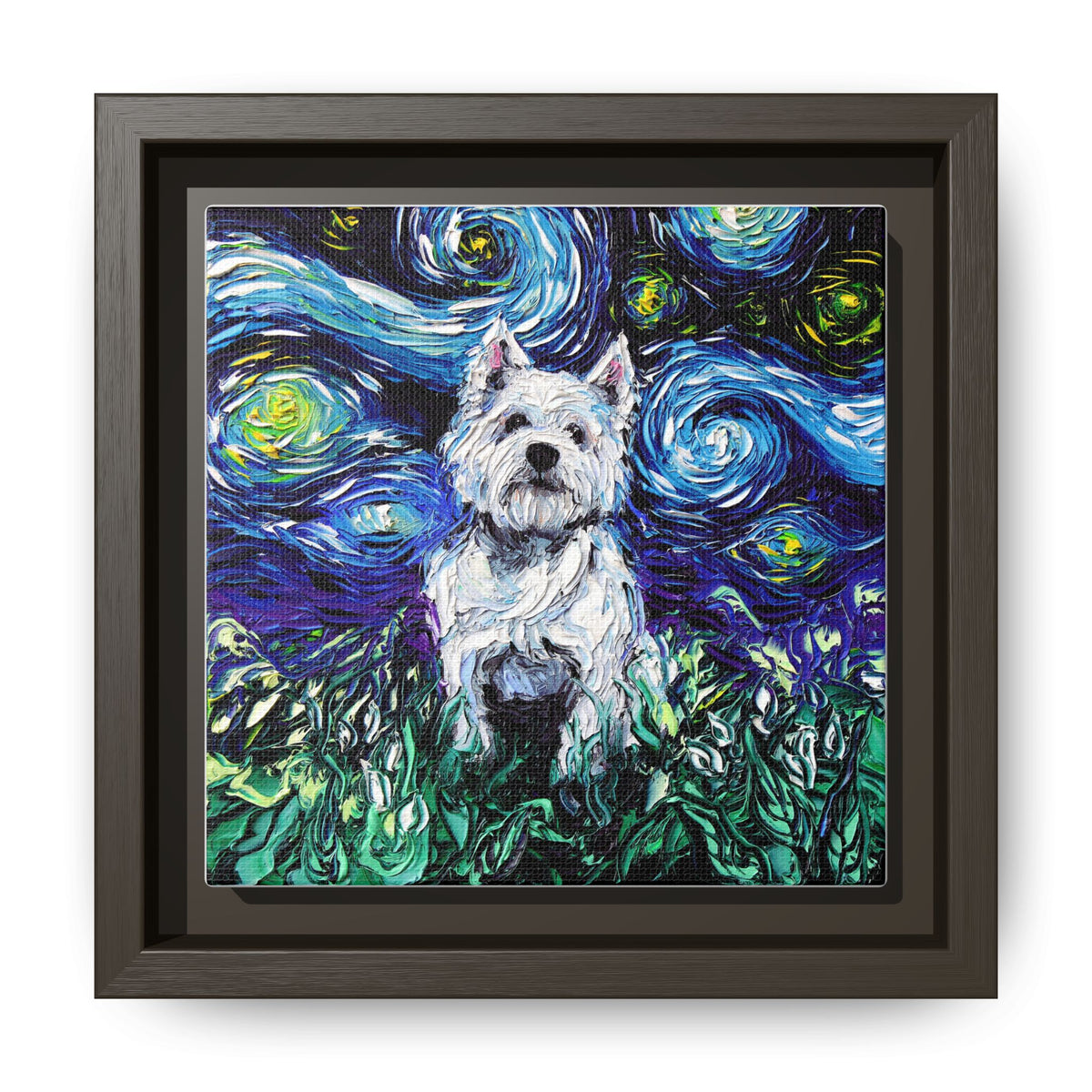 "Westie Night" Framed Canvas Wall Art
