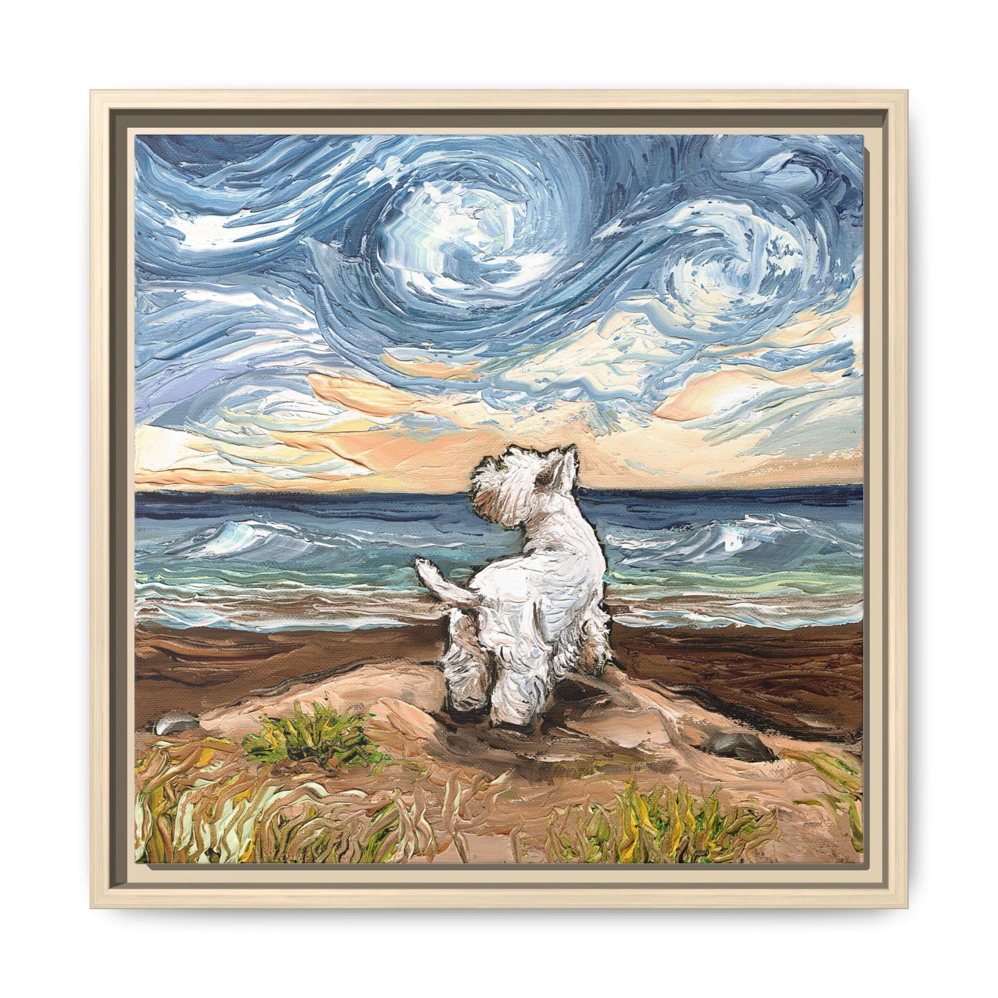 "Beach Day - Westie" Framed Canvas Wall Art
