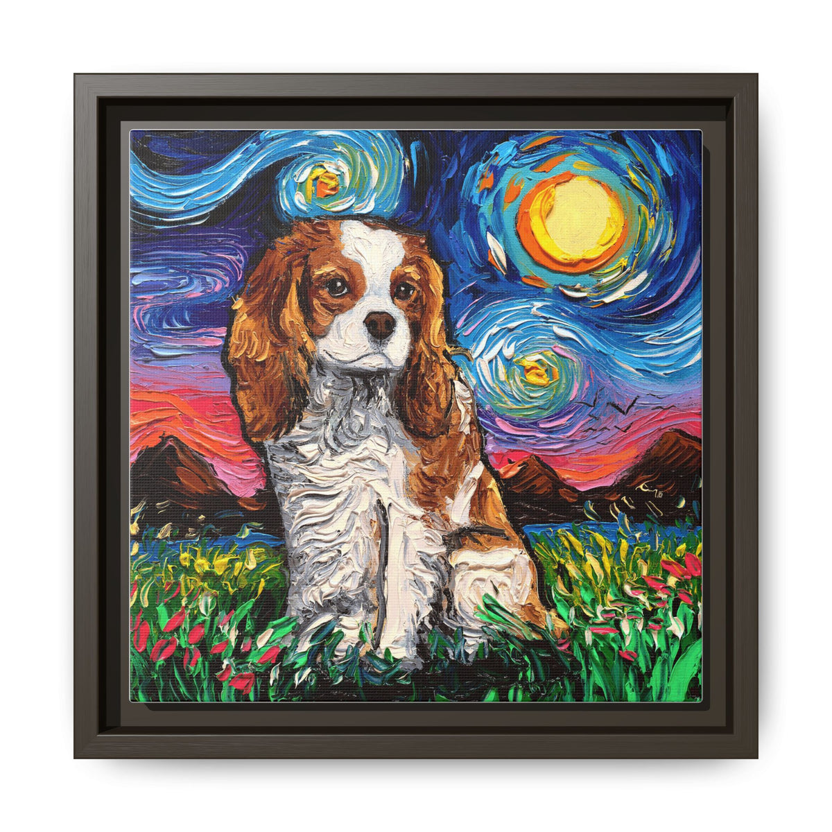 "Blenheim Spaniel Night" Framed Canvas Wall Art