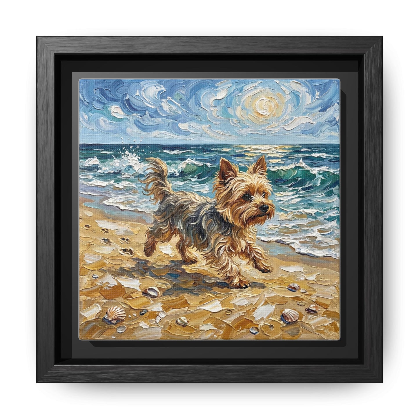 "Beach Day - Yorkie" Framed Canvas Wall Art