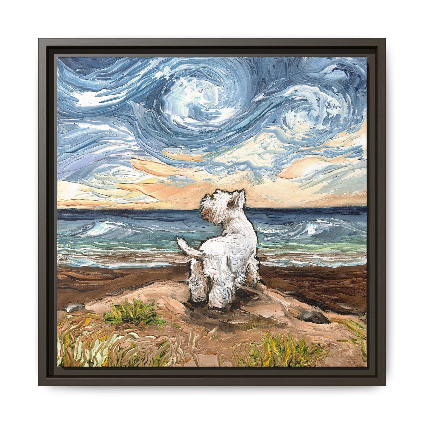 "Beach Day - Westie" Framed Canvas Wall Art