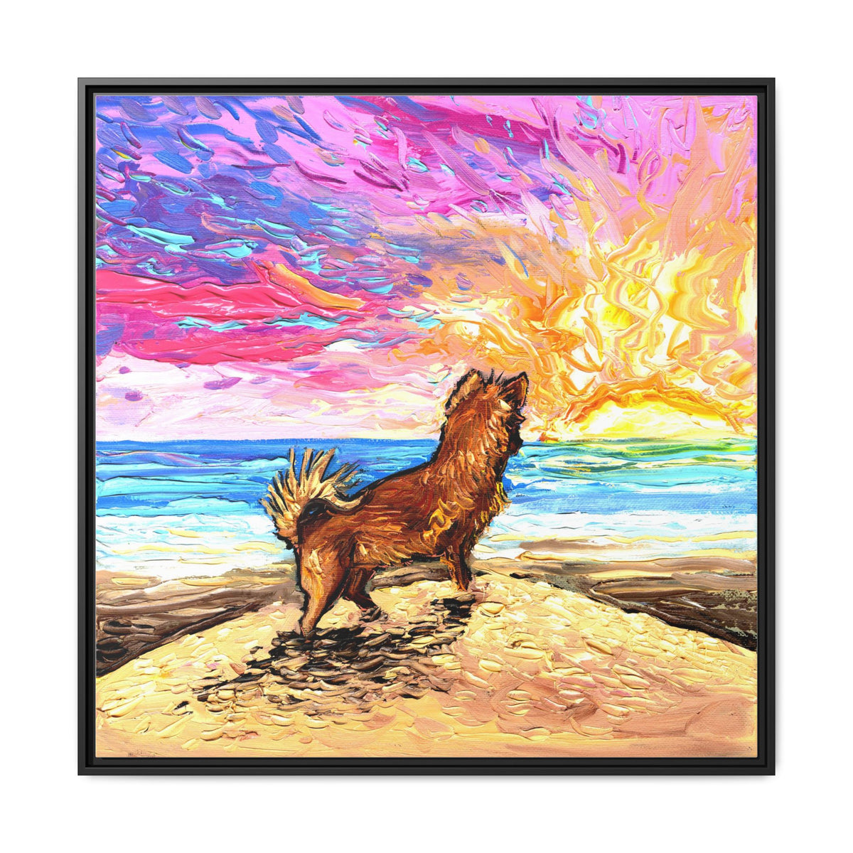 "Beach Days - Chihuahua" Framed Canvas Wall Art