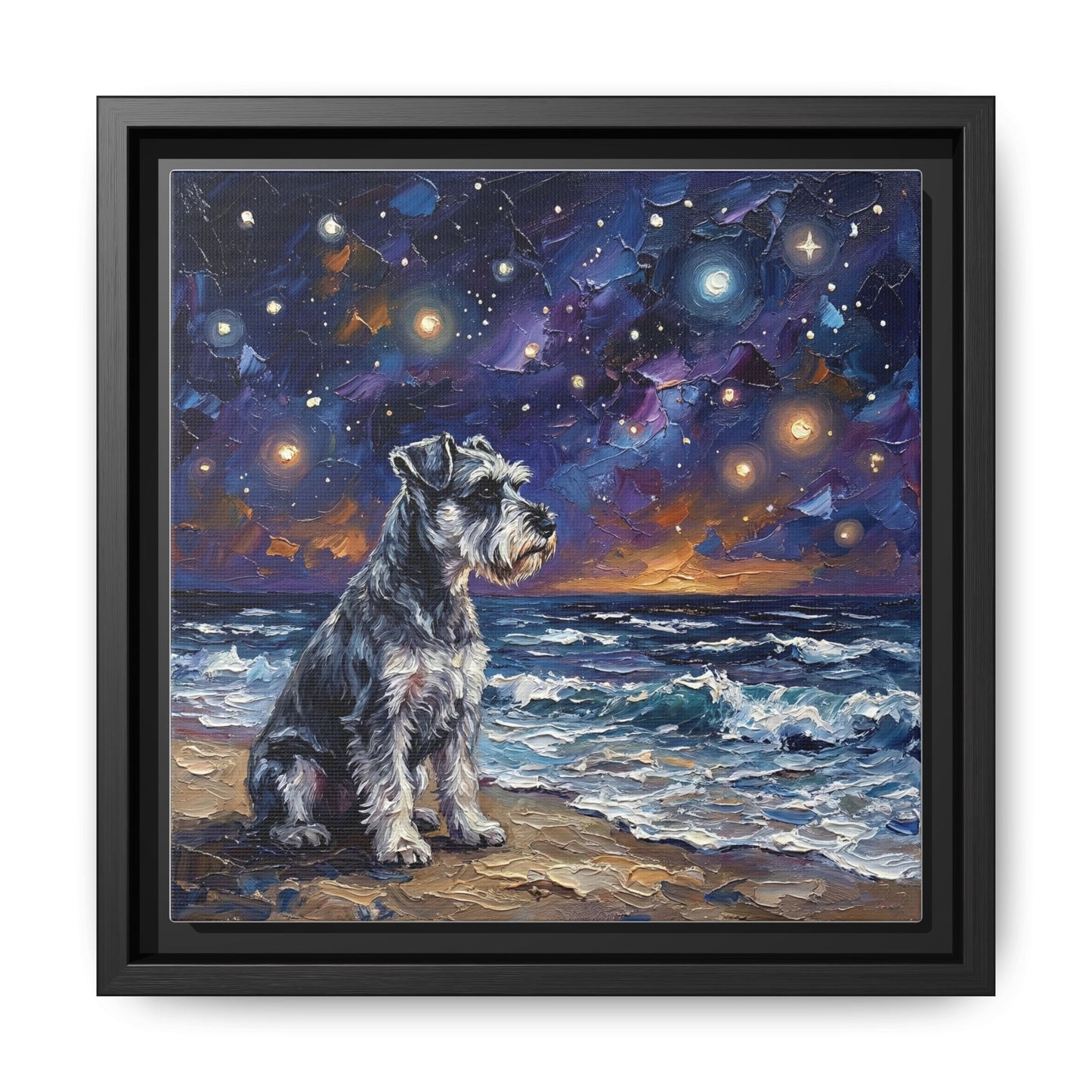 "Beach Nights - Schnauzer" Framed Canvas Wall Art