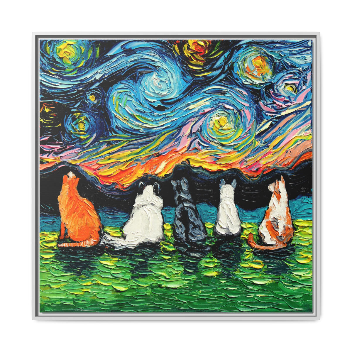 "Starry Cats" Framed Canvas Wall Art