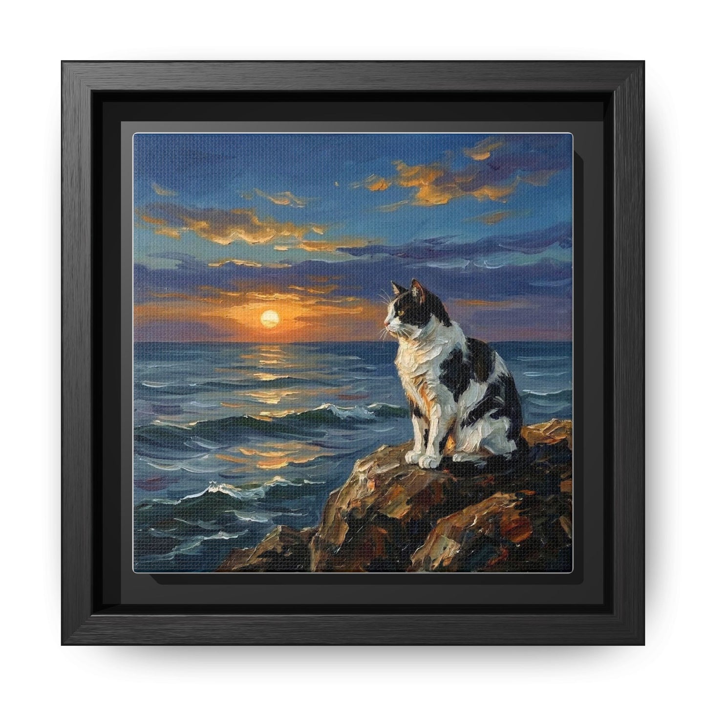 "Beach Day - Magpie Cat" Framed Canvas Wall Art