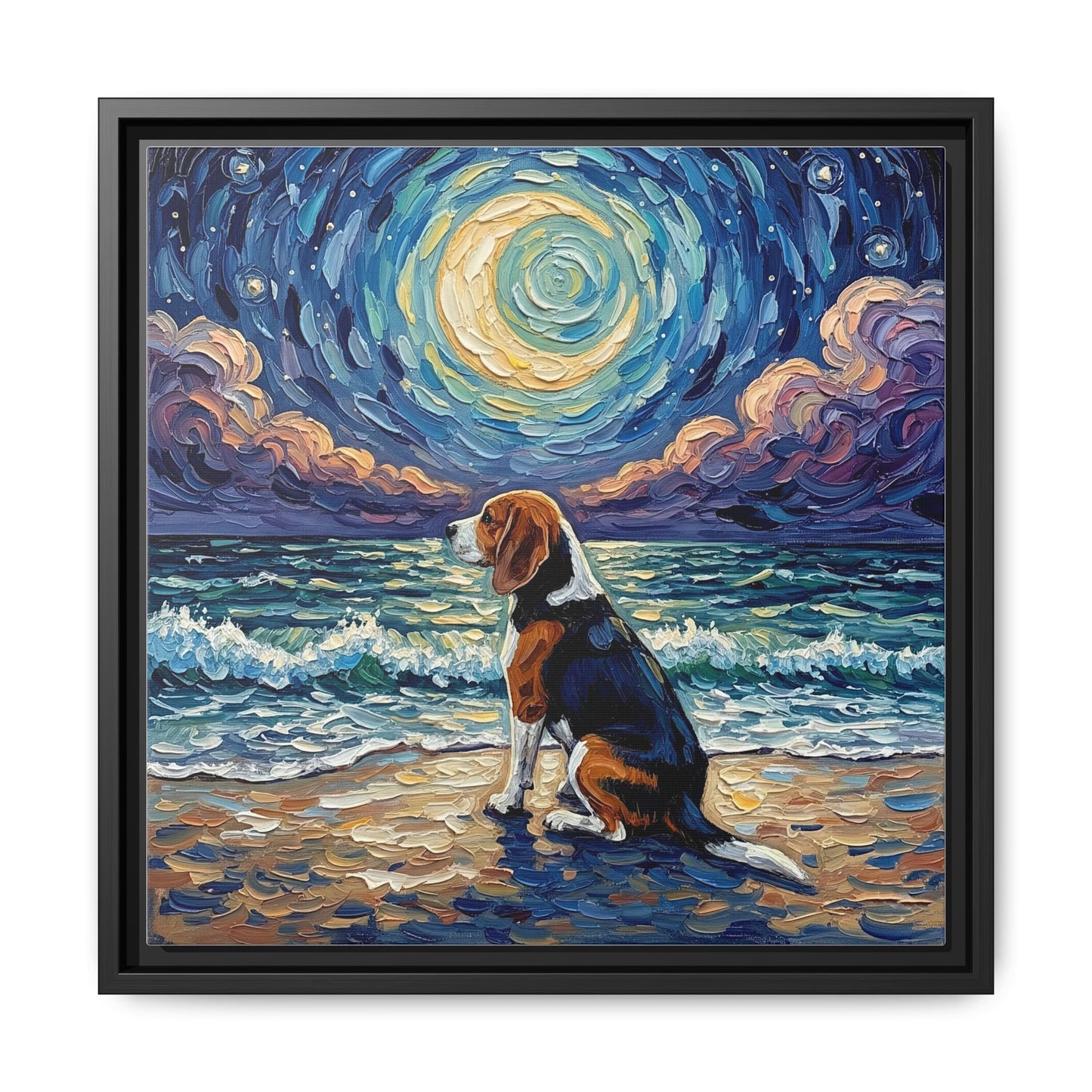"Beach Nights - Beagle" Framed Canvas Wall Art