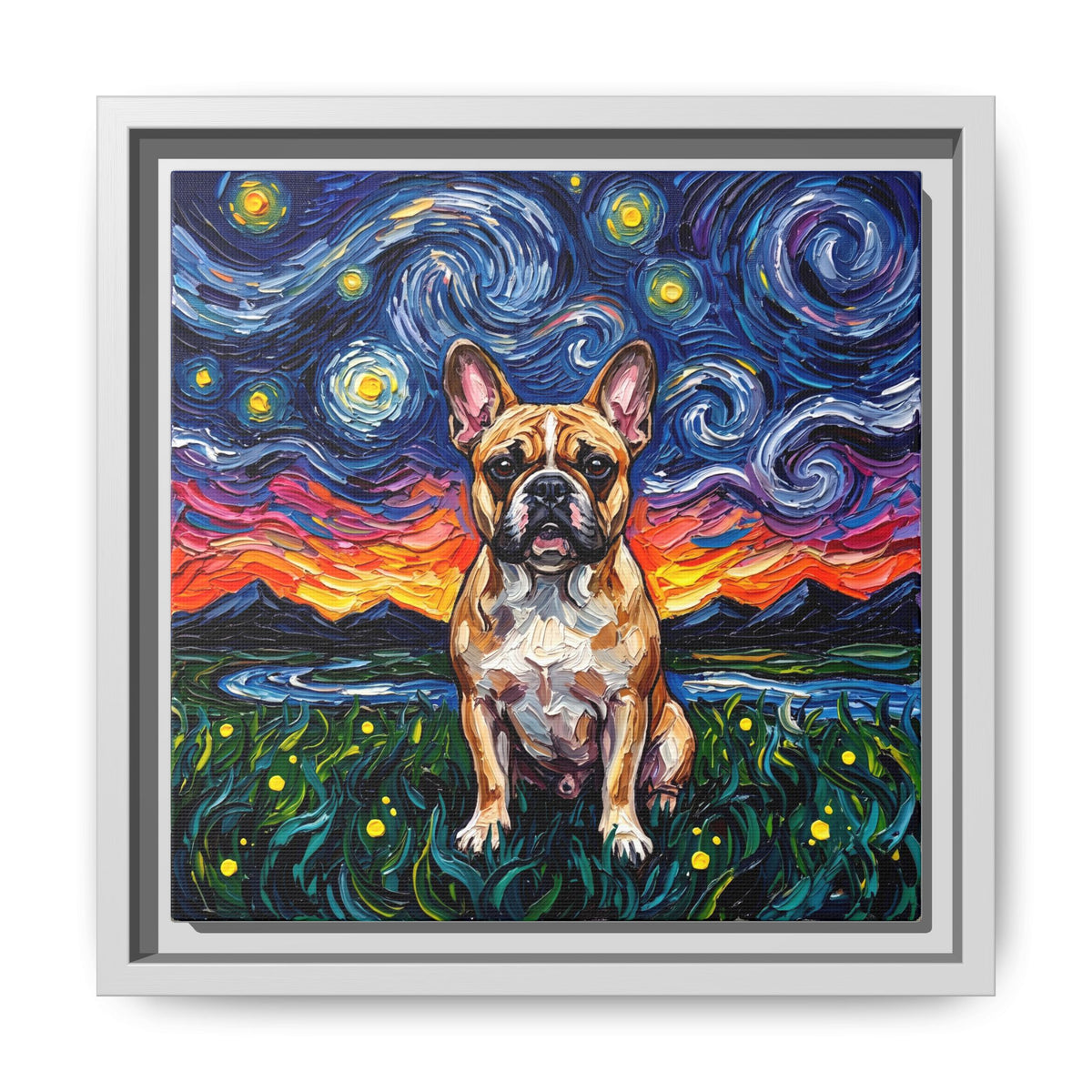"Frenchie Night" Framed Canvas Wall Art