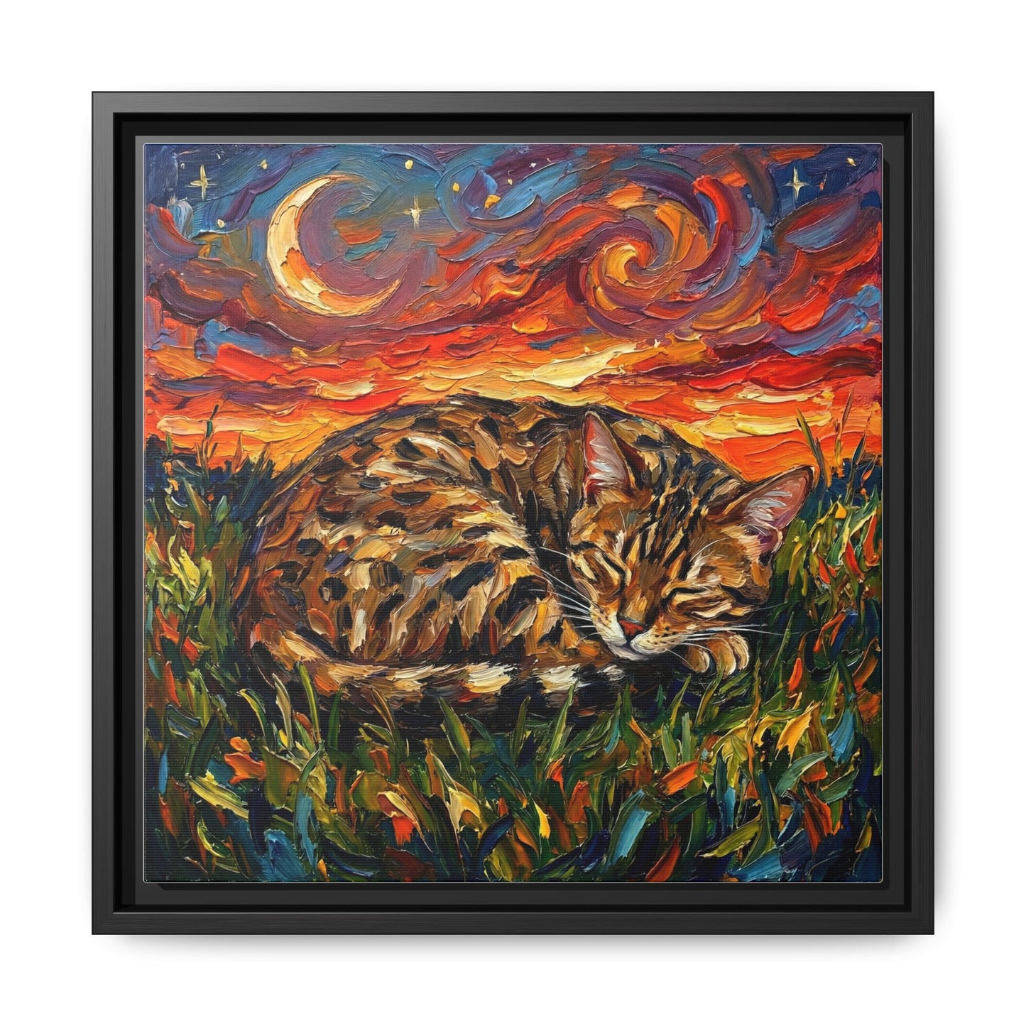 "Sleepy Egyptian Mau Night" Framed Canvas Wall Art