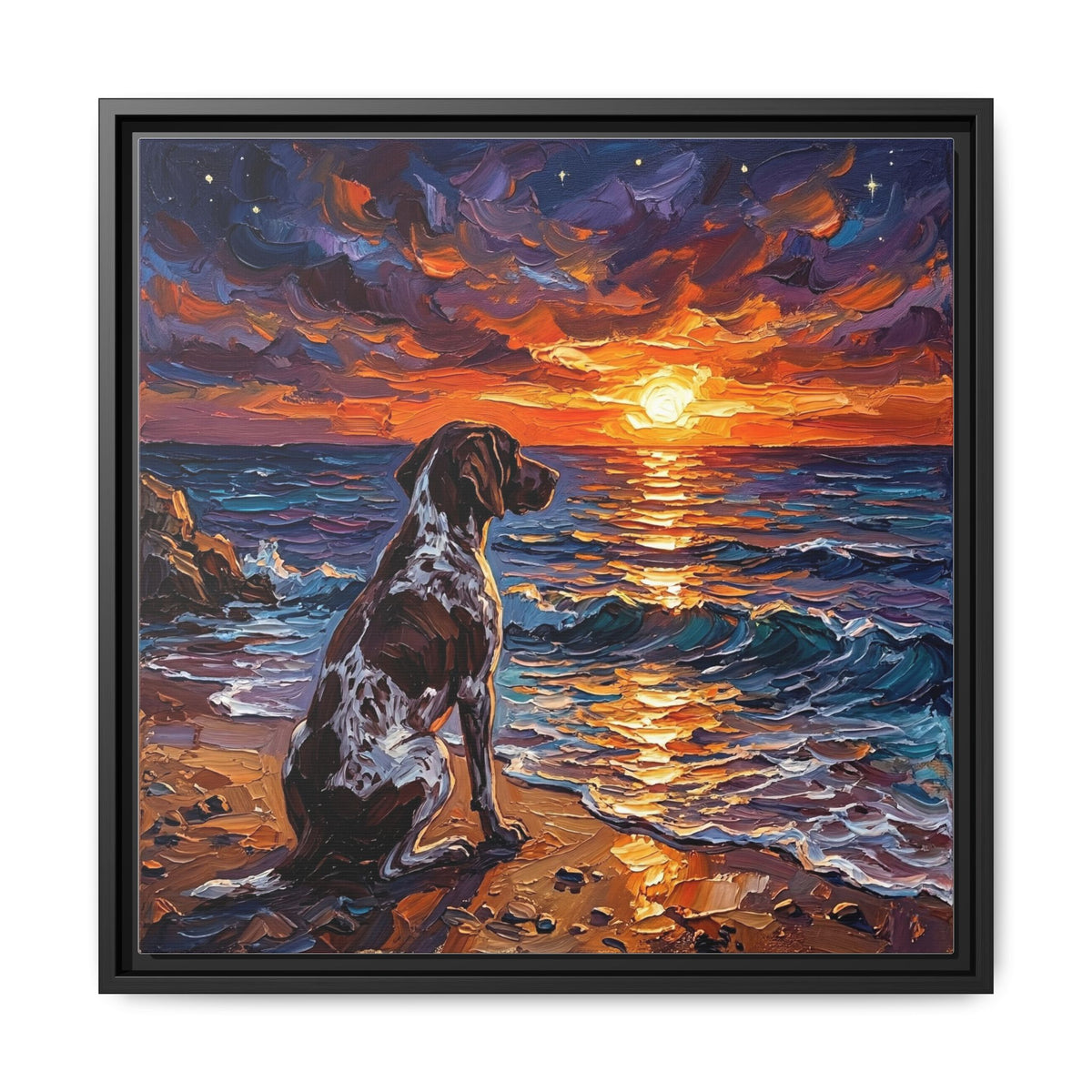 "Beach Days - German Short Hair Pointer" Framed Canvas Wall Art