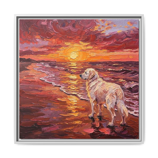 "Beach Day - Great Pyrenees" Framed Canvas Wall Art