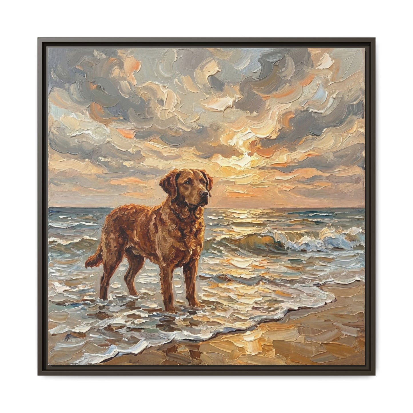 "Beach Day - Chesapeake Bay Retriever" Framed Canvas Wall Art