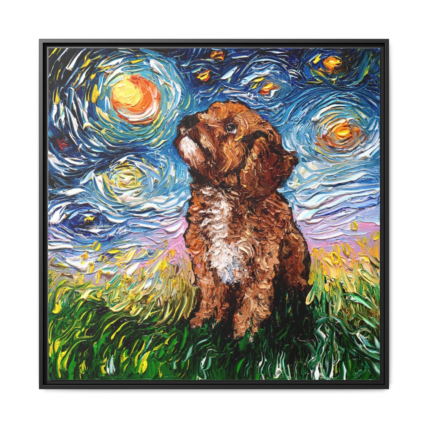 "Cavapoo Night" Framed Canvas Wall Art