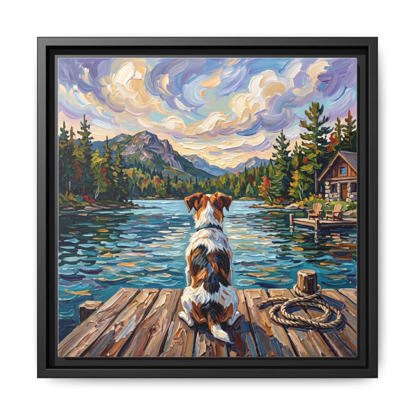"On The Dock - Jack Russell Terrier" Framed Canvas Wall Art