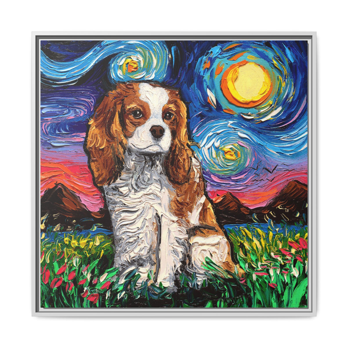 "Blenheim Spaniel Night" Framed Canvas Wall Art