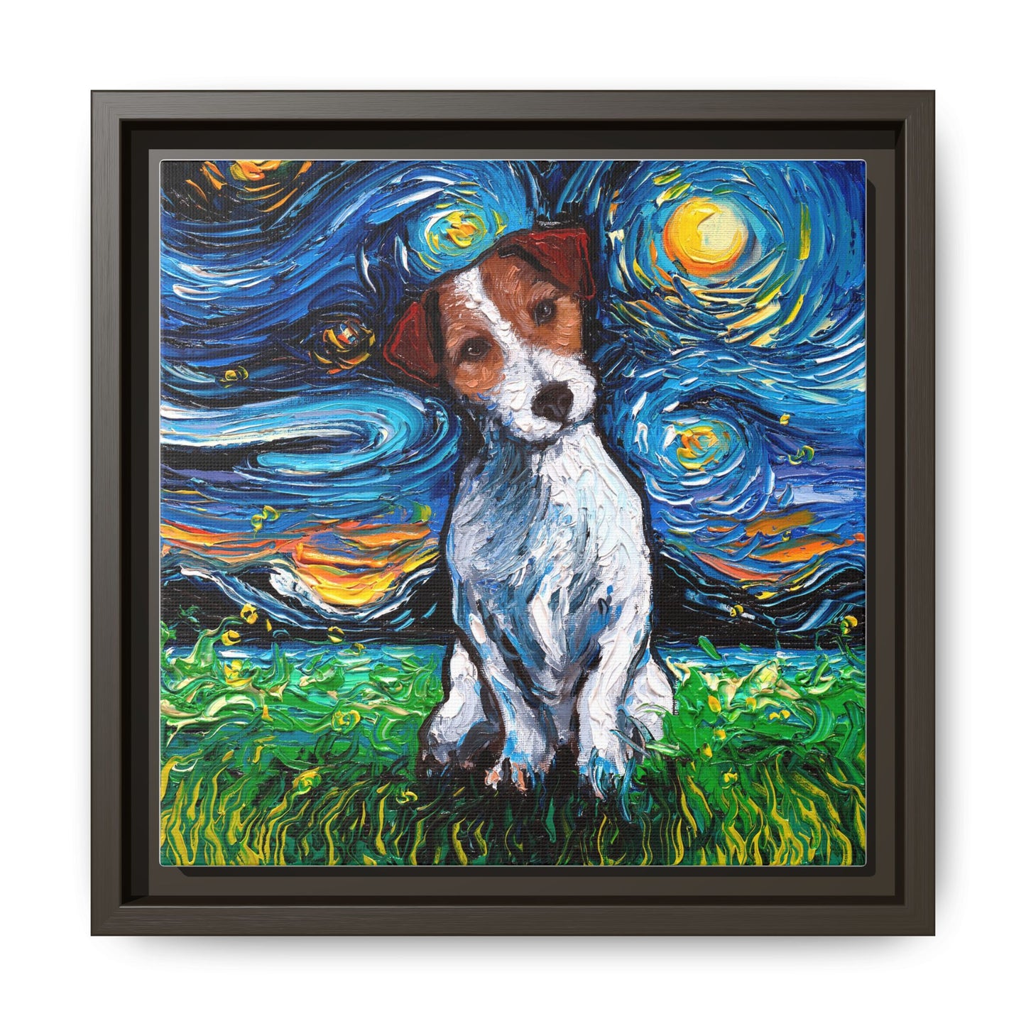 "Jack Russell Night" Framed Canvas Wall Art