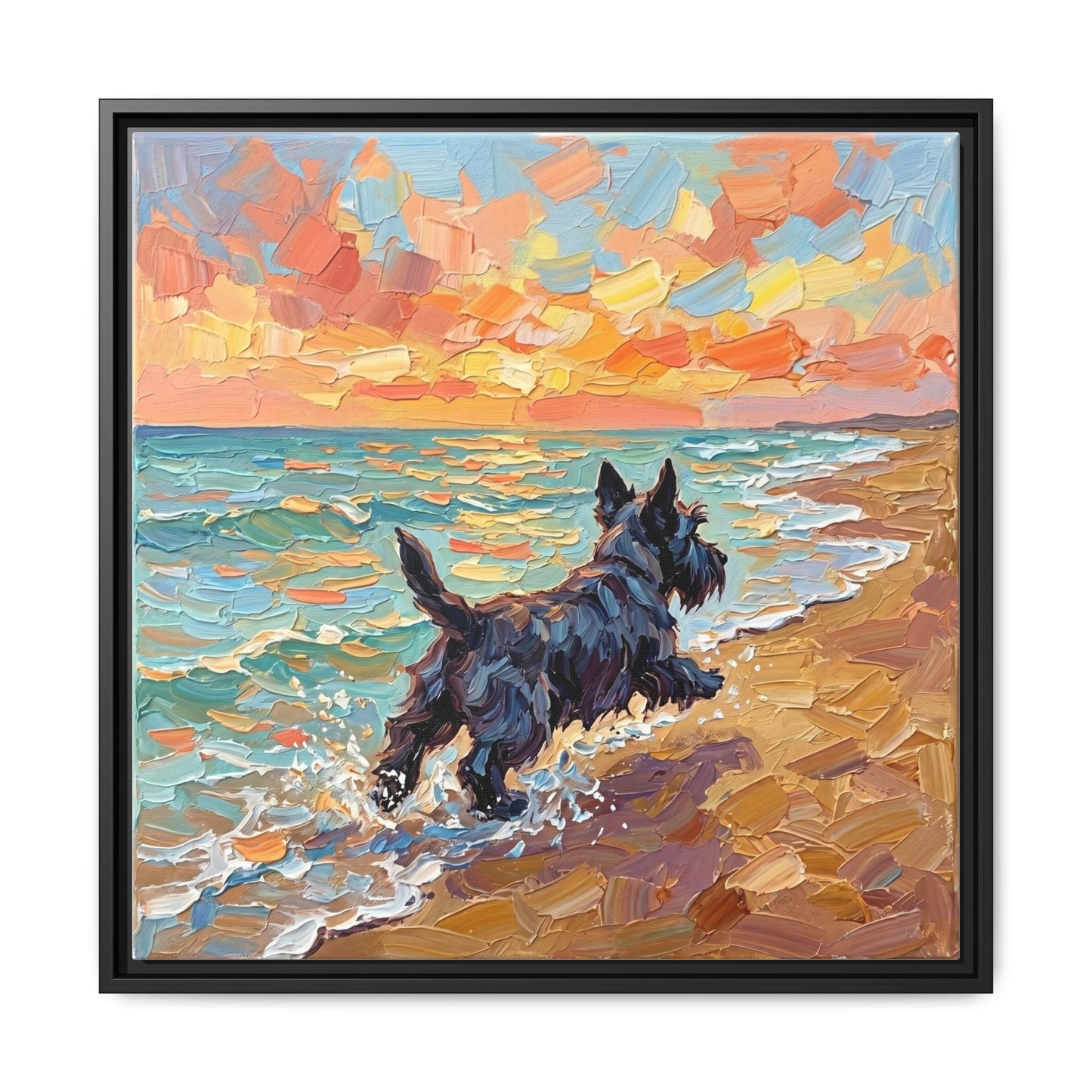 "Beach Day - Scottie" Framed Canvas Wall Art
