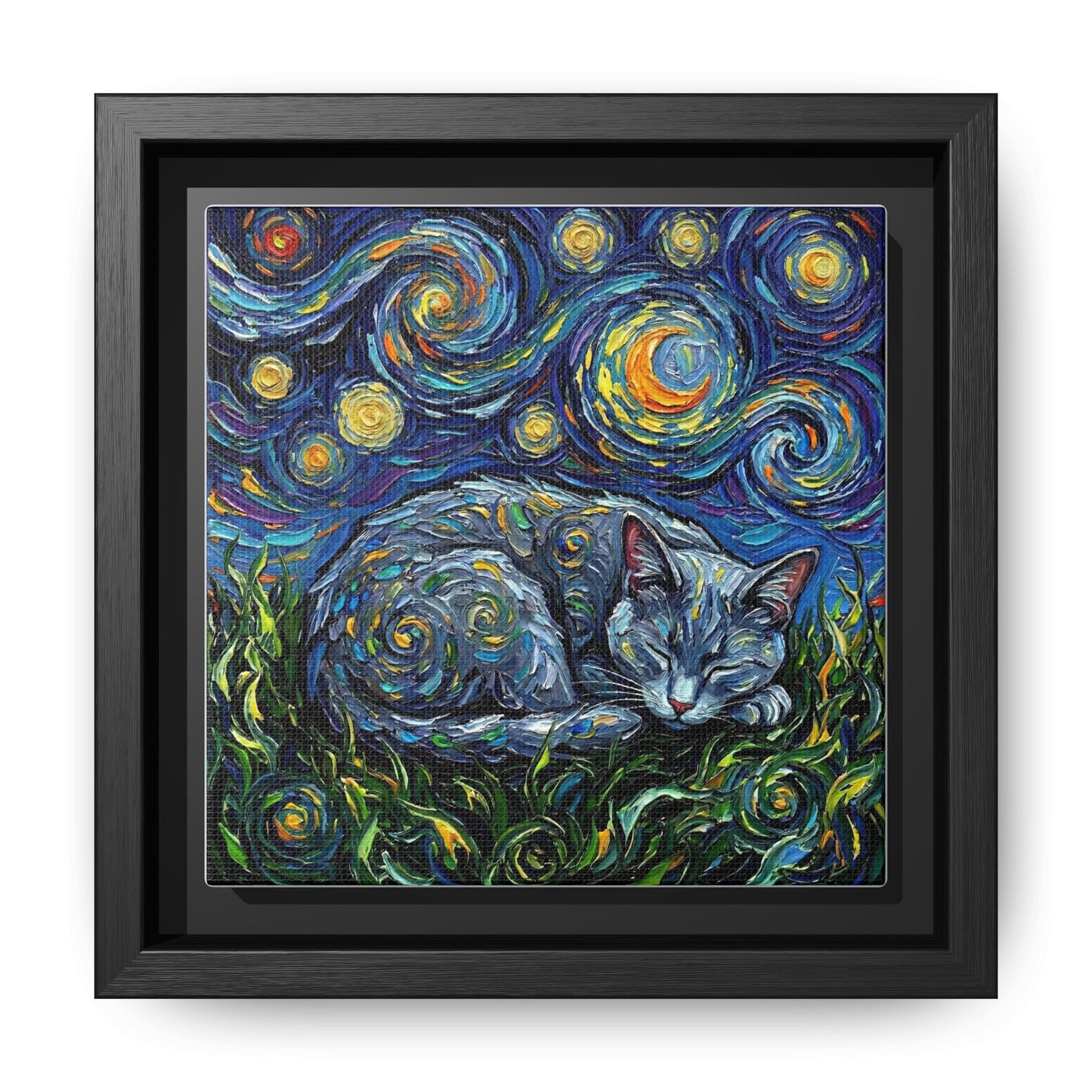 "Sleepy Korat Cat Night" Framed Canvas Wall Art