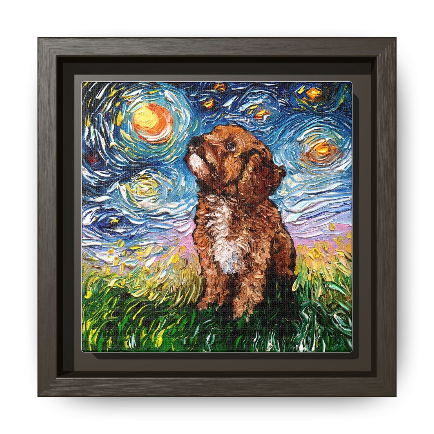 "Cavapoo Night" Framed Canvas Wall Art