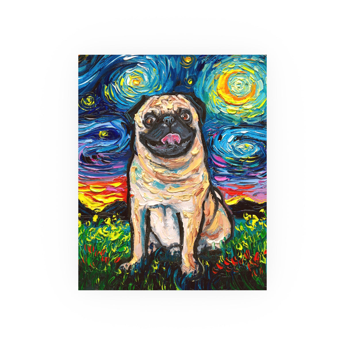 "Fawn Pug Night" Wall Art Paper Print
