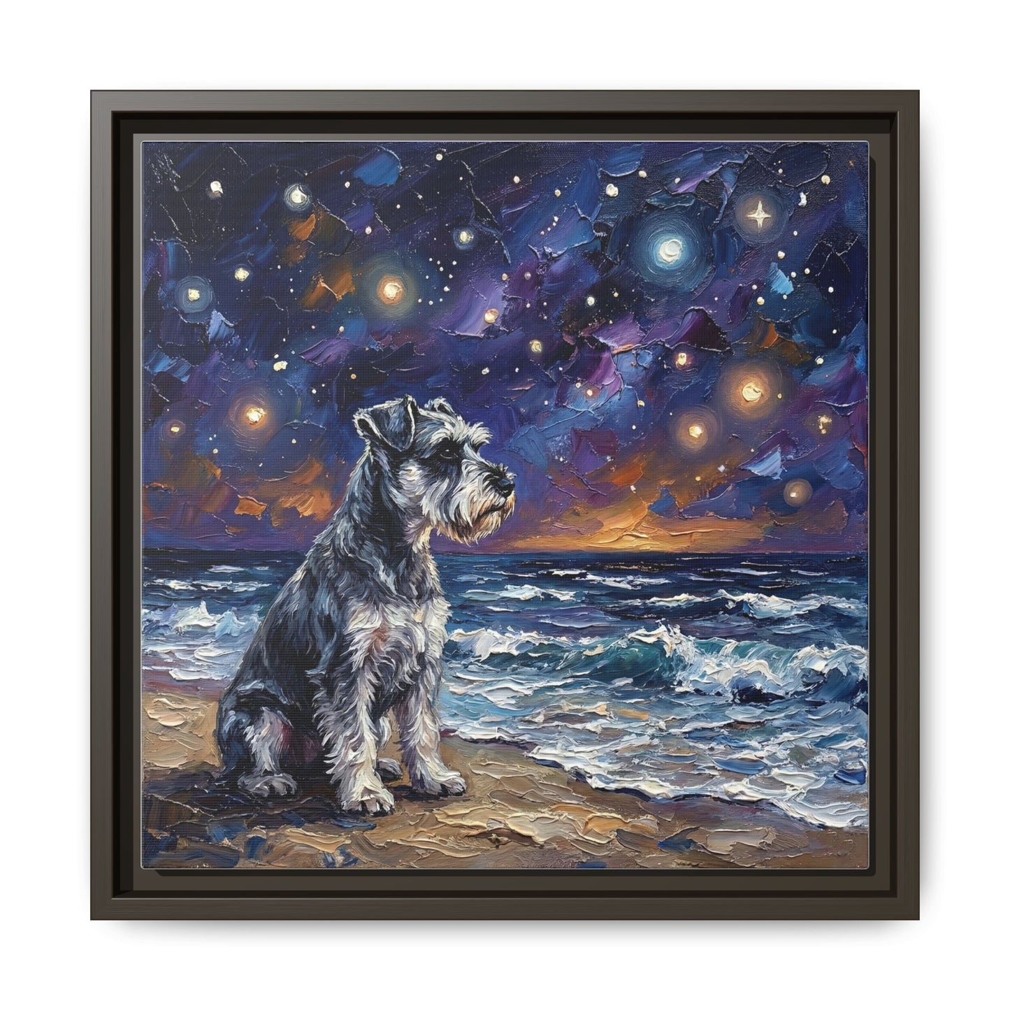 "Beach Nights - Schnauzer" Framed Canvas Wall Art