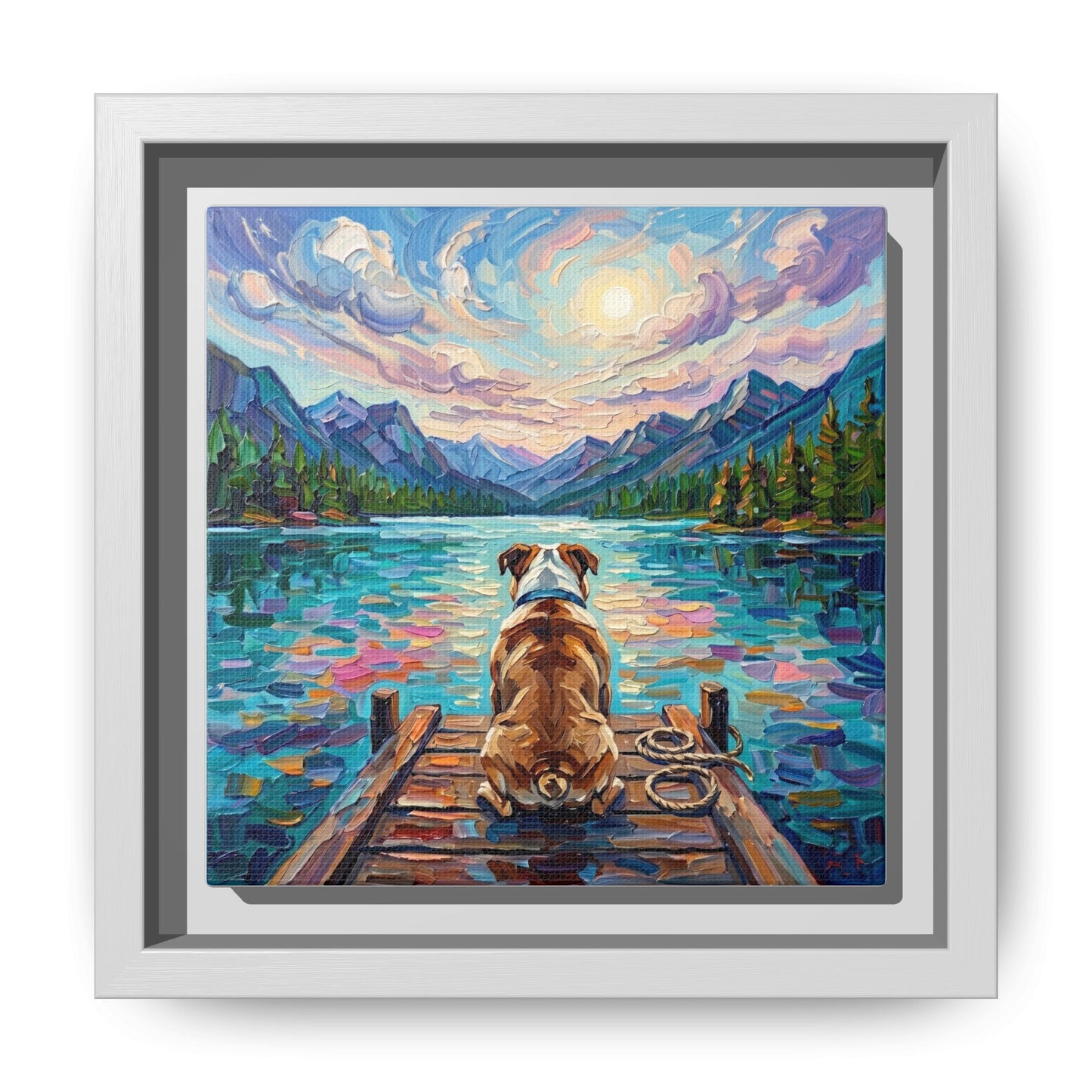 "On The Dock - Bulldog" Framed Canvas Wall Art