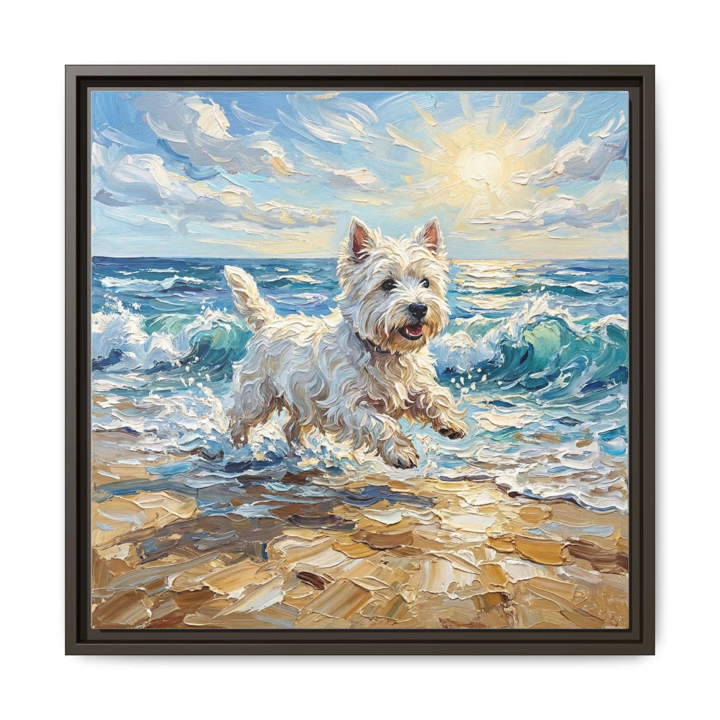 "Frolicking Westie" Framed Canvas Wall Art