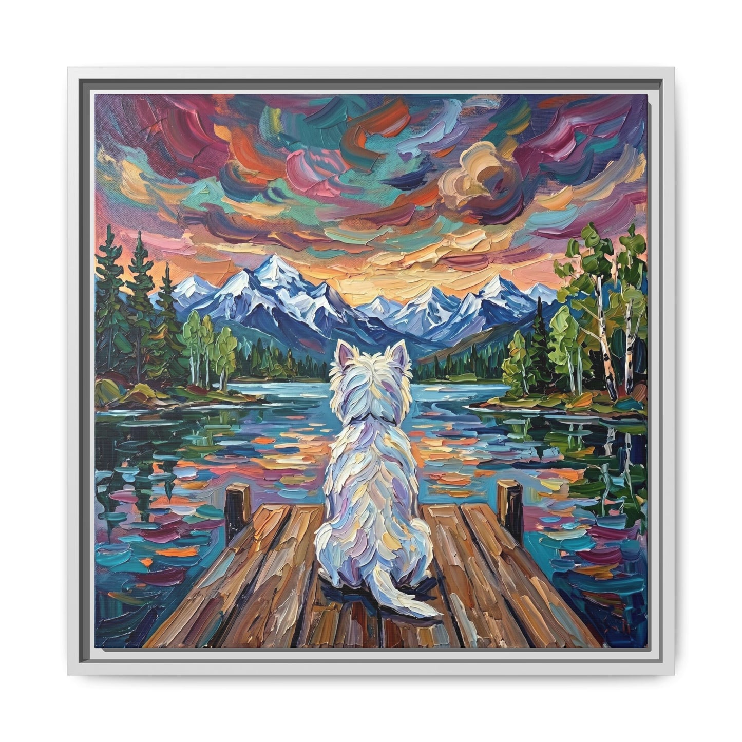 "On The Dock - Westie" Framed Canvas Wall Art