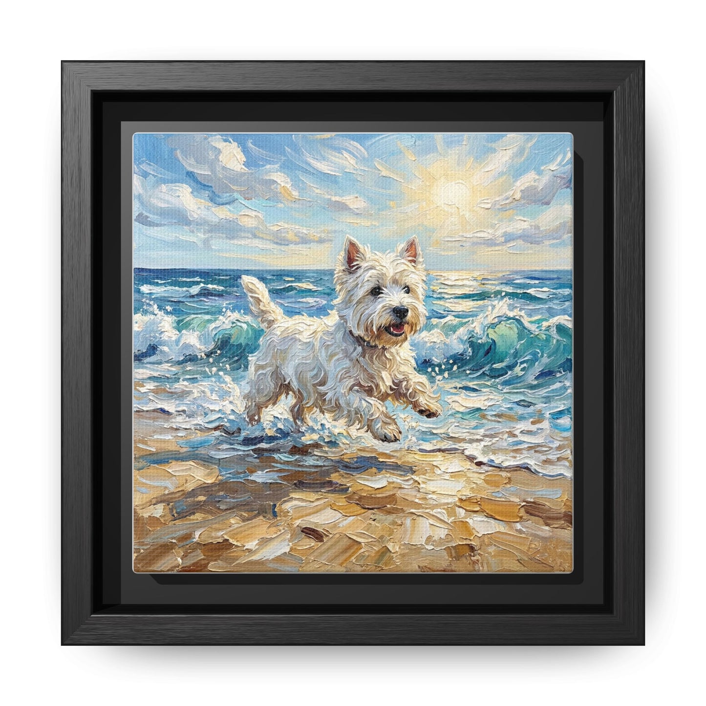 "Frolicking Westie" Framed Canvas Wall Art