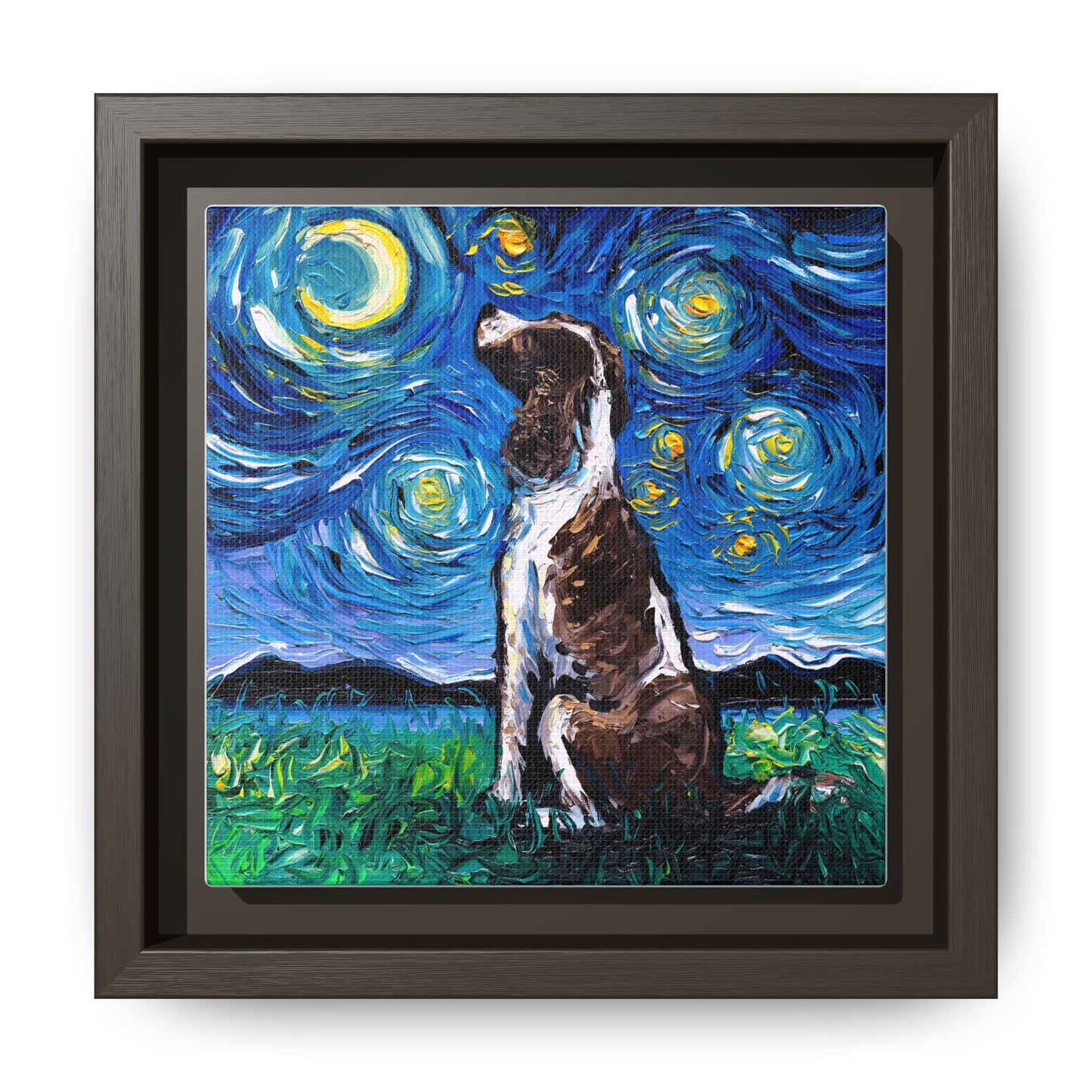 "English Springer Spaniel Night" Framed Canvas Wall Art