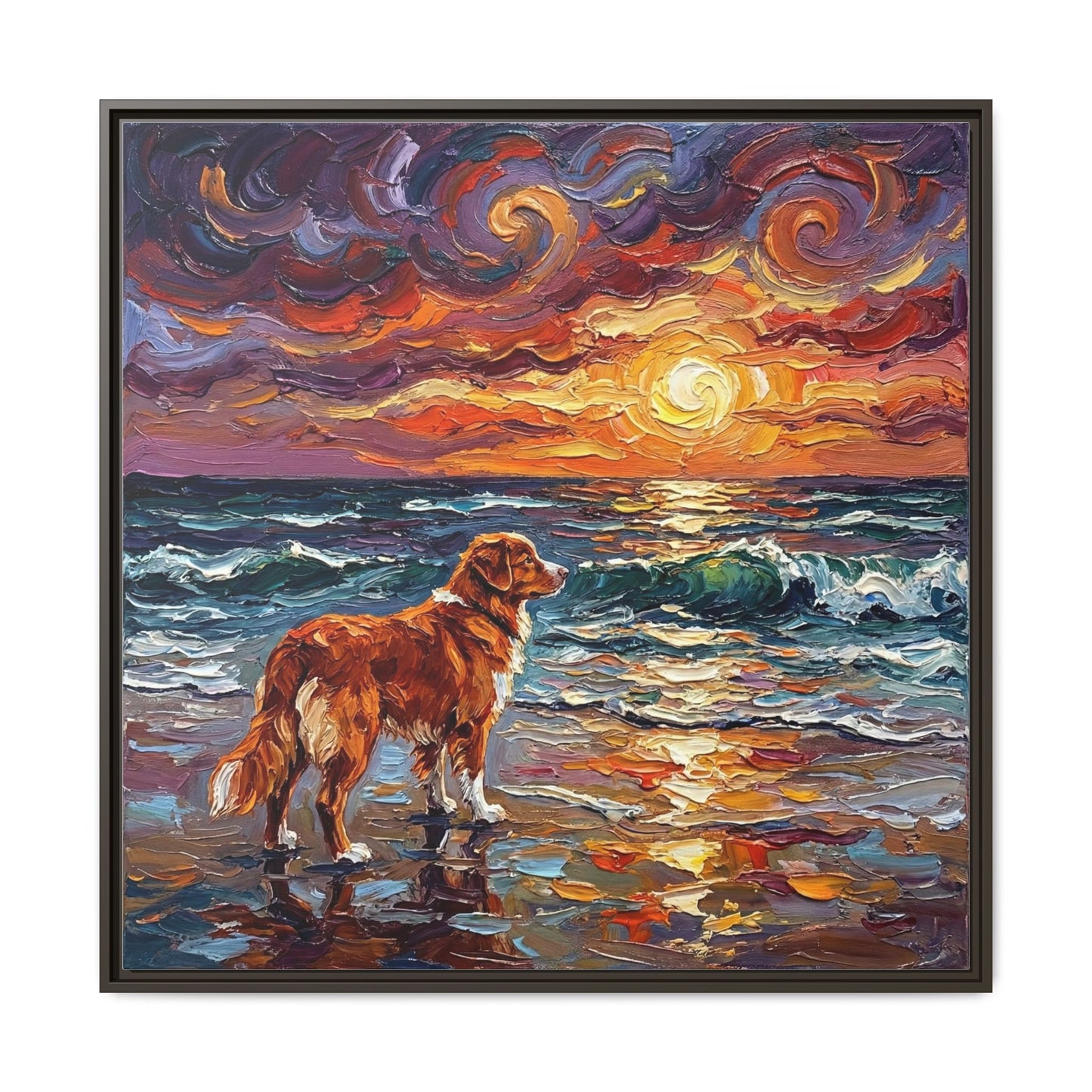 "Beach Sunset - Nova Scotia Duck Tolling Retriever" Framed Canvas Wall Art