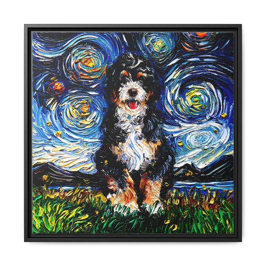 "Bernedoodle Night" Framed Canvas Wall Art